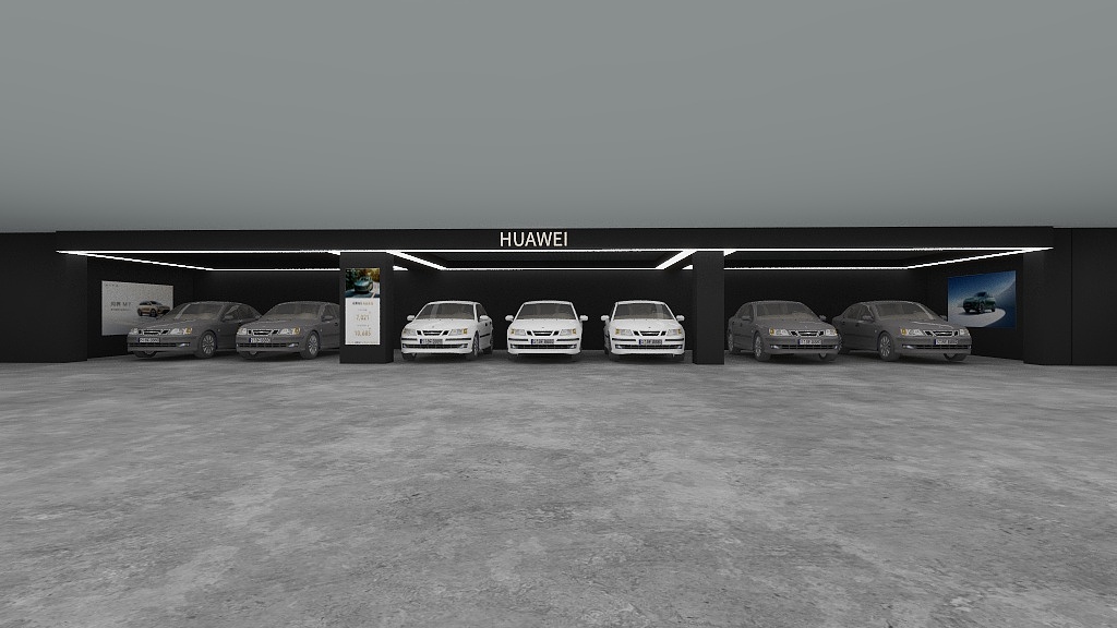 高清全景效果图-滨河华为问界汽车停车区-装修设计方案
