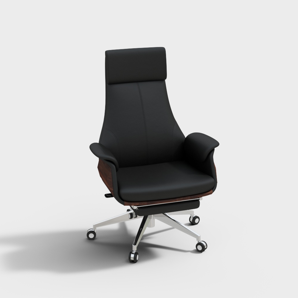 Bürostuhl aus Leder mit hoher Rückenlehne, verstellbarer, drehbarer, verstellbarer Chefsessel aus Leder, Schwarz