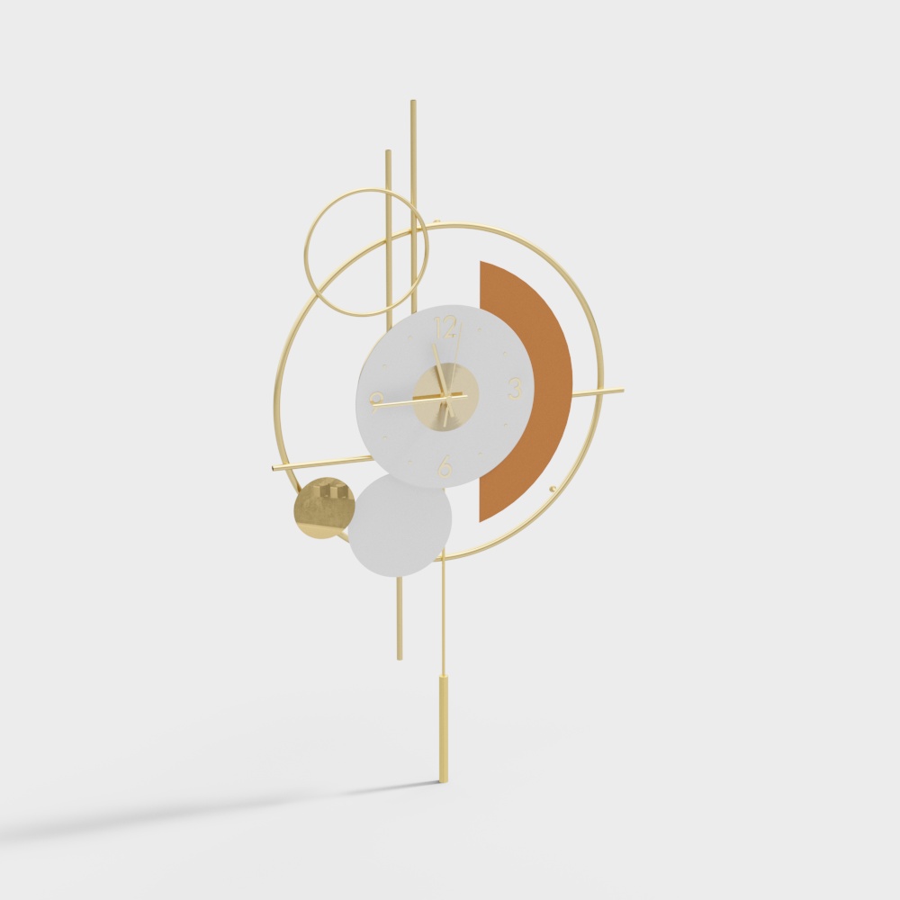 Moderne runde 3D-Wanduhr, Dekor, goldenes Pendel, geometrisch, stumm, Metall, digitale Hausuhr