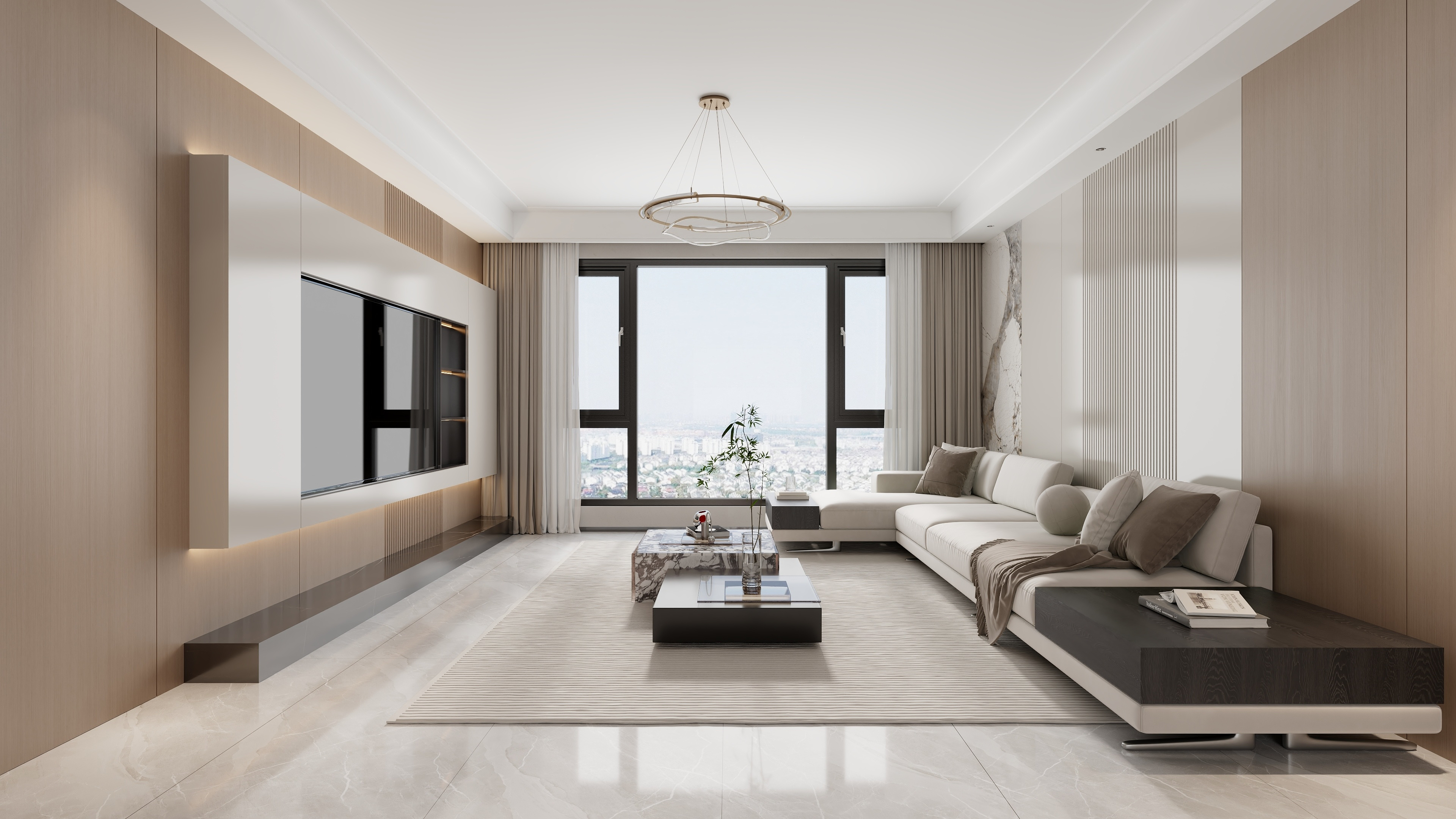 清晨空间设计-现代原木112三室两厅装修效果图