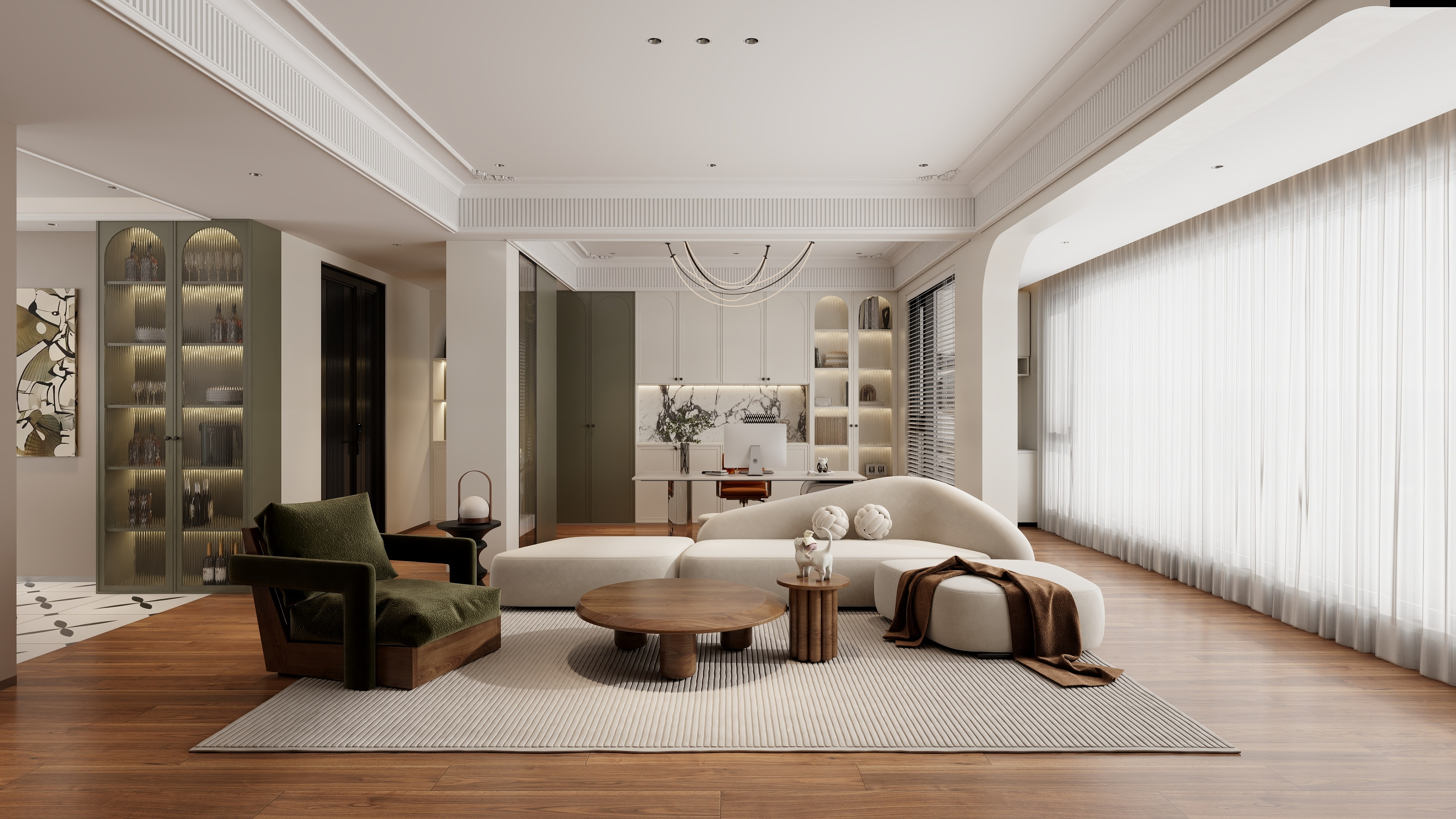 清晨空间设计-中古风格136三室两厅装修效果图