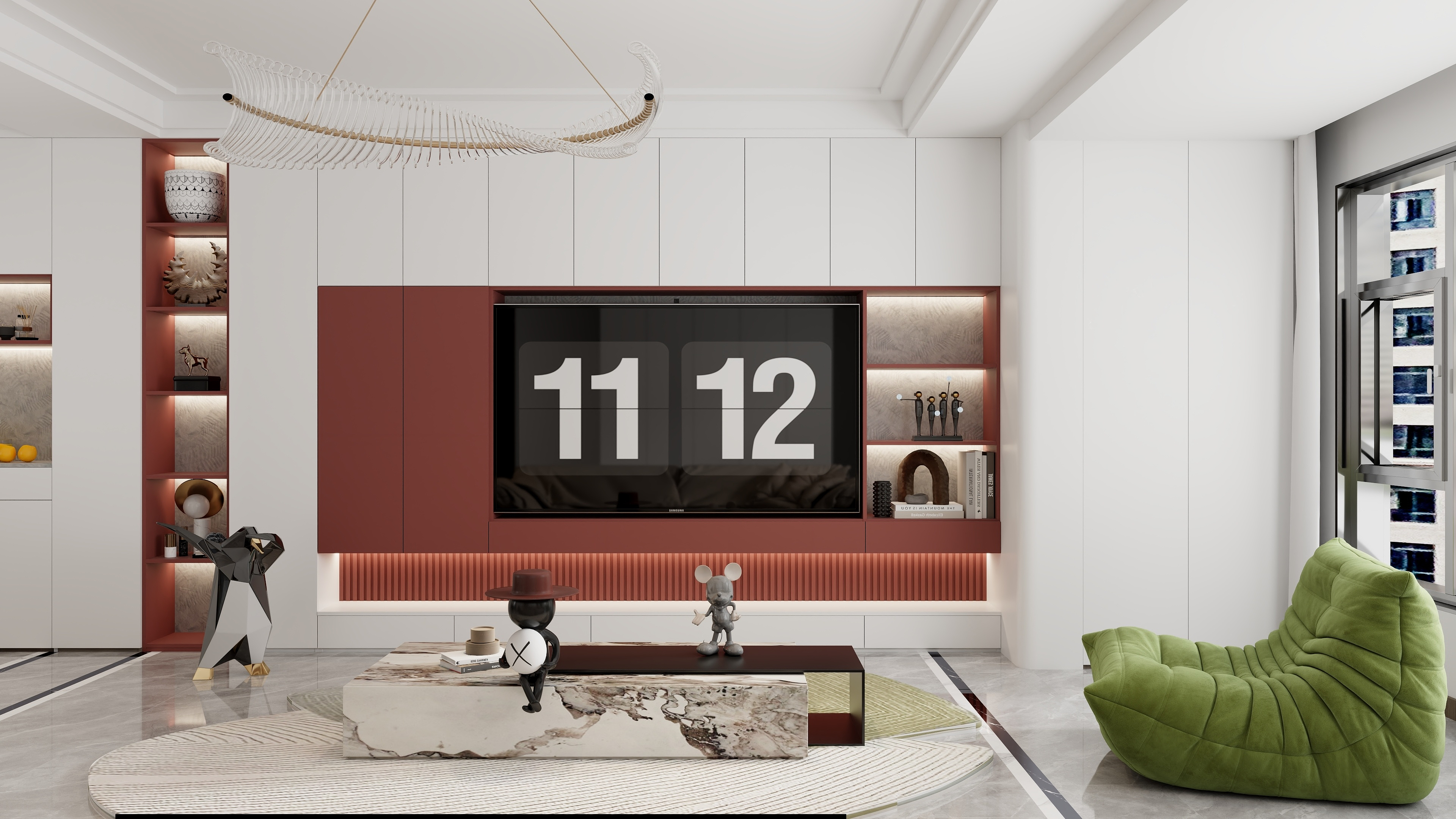 清晨空间设计-现代浅色115两室两厅装修效果图