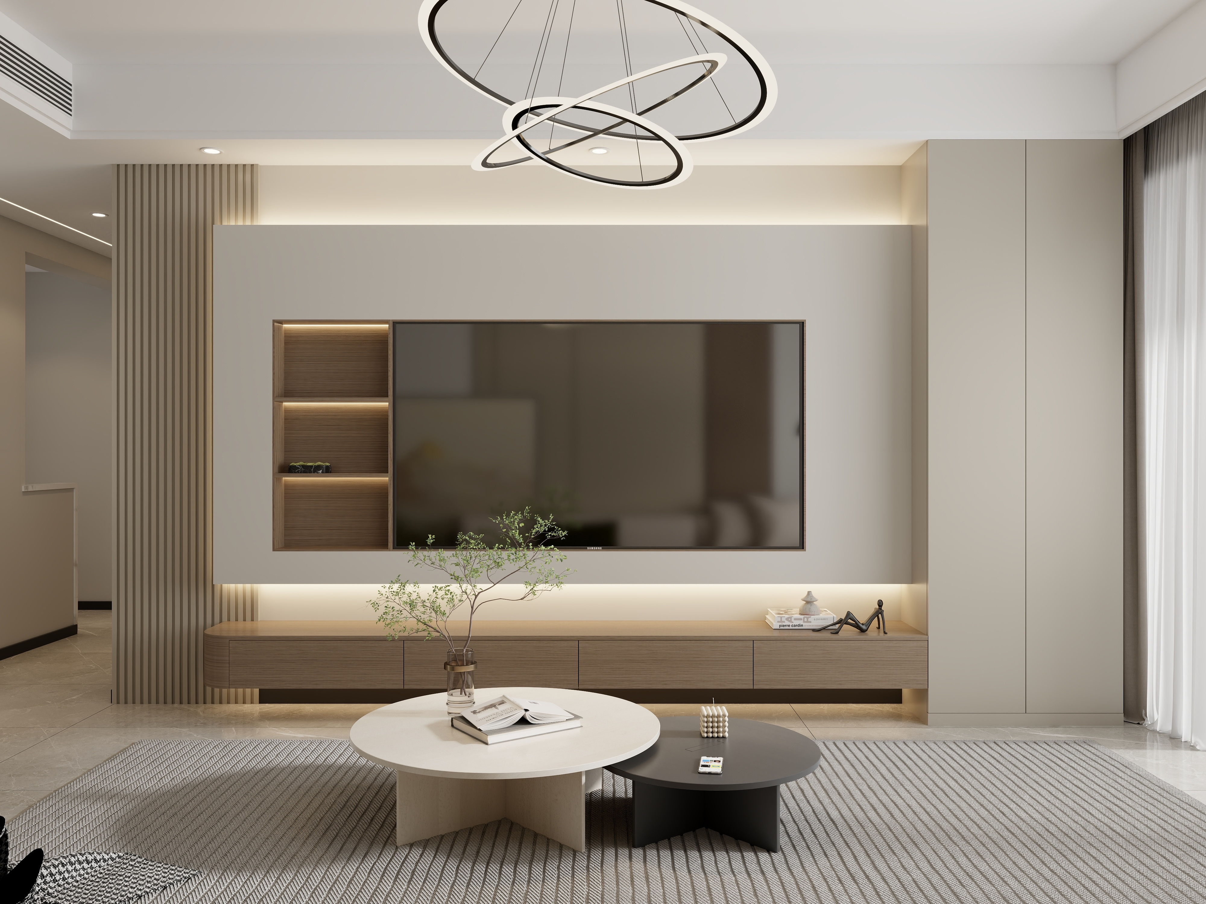 清晨空间设计-现代咖色意式108三室两厅装修效果图