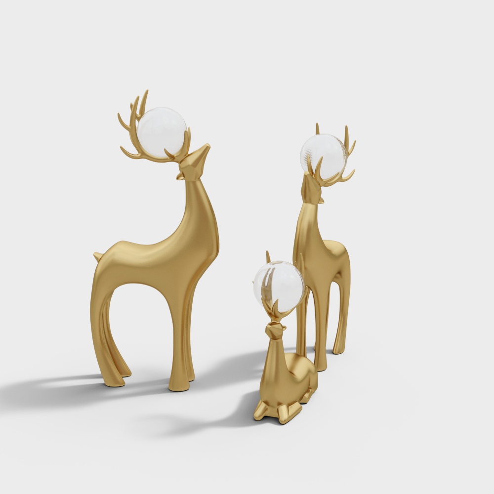 3-teilige Rentier-Skulptur aus goldenem Harz, weihnachtliches Hirschdekor, Kunstdekor, Wohnzimmer