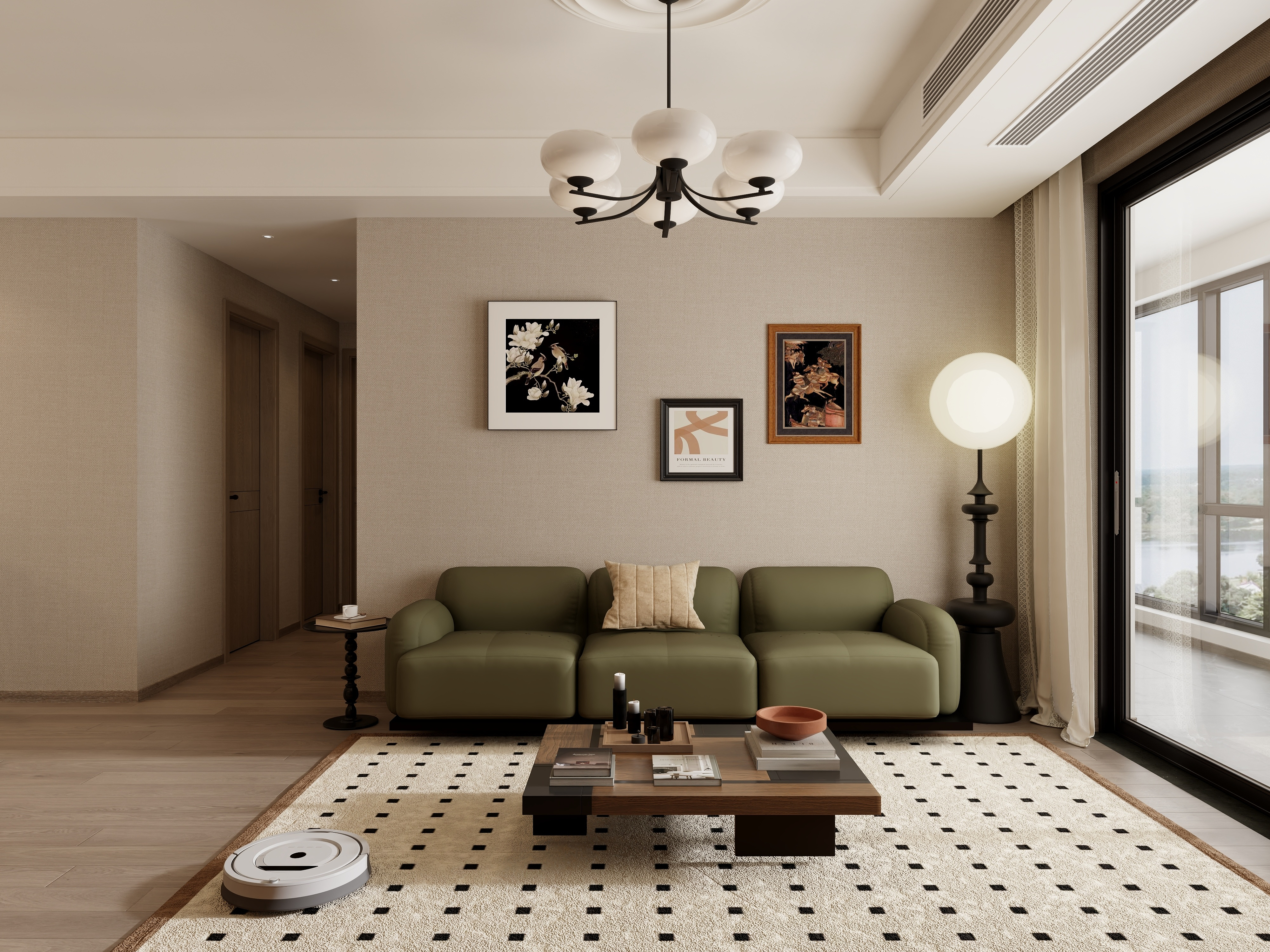 清晨空间设计-中古风格99.8三室两厅装修效果图