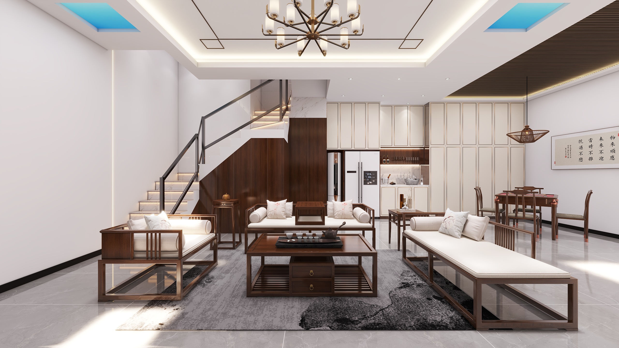 成爽-四川成都邑城大院（362平方复式底跃现代-中式五居室）装修效果图