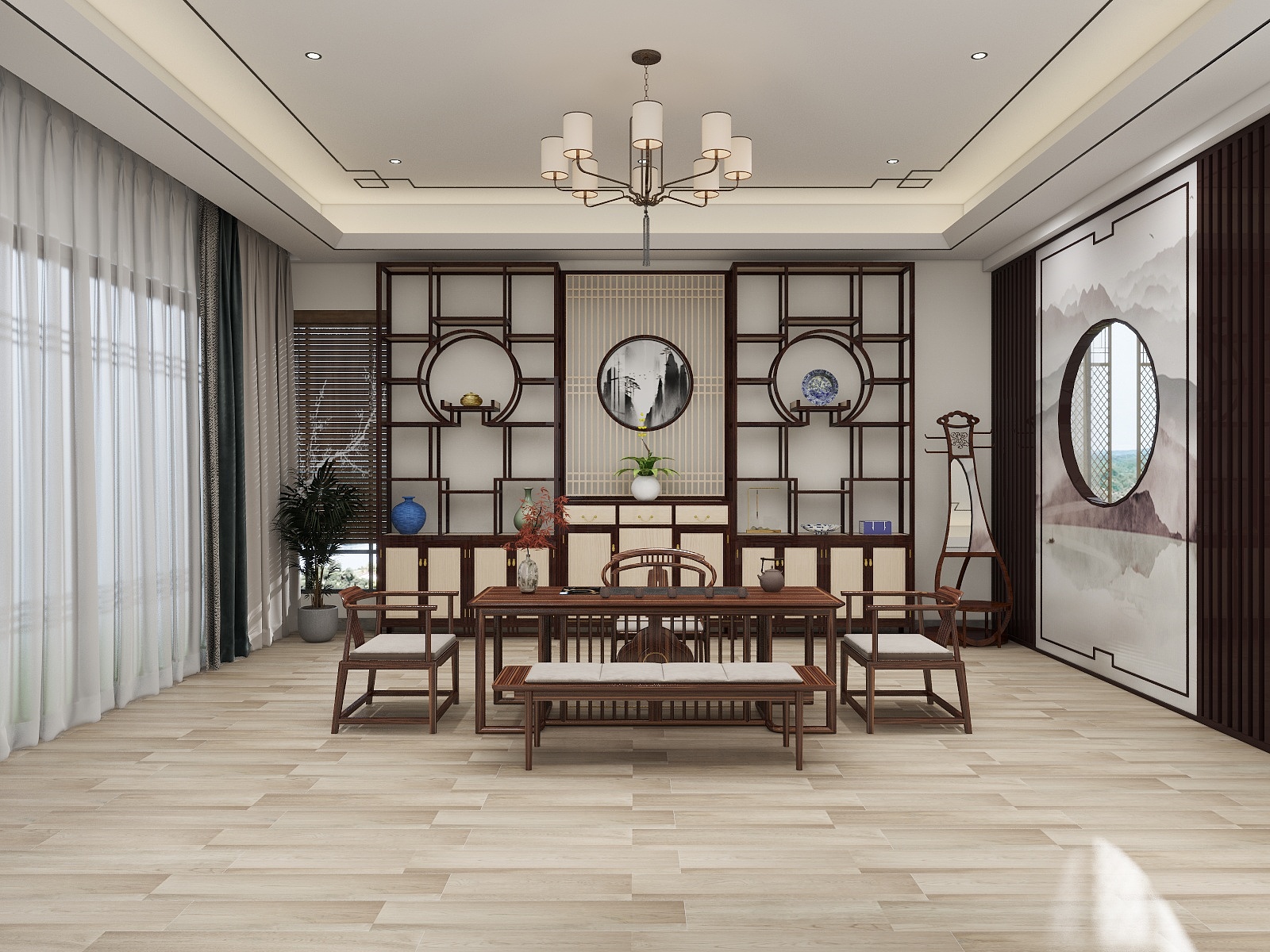 智商堪忧小羊-中式民宿一层平面图装修效果图