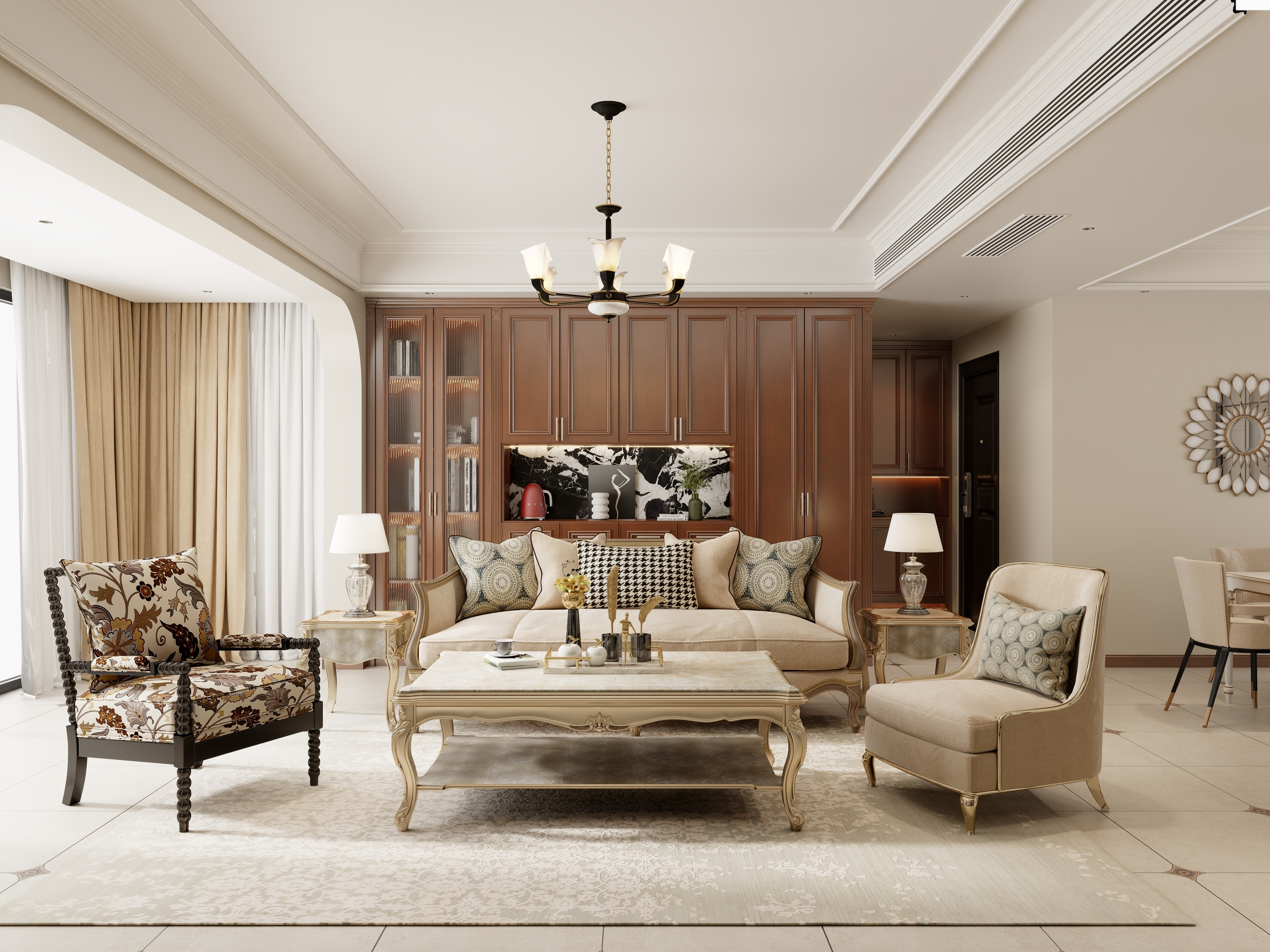 清晨空间设计-美式风格113三室两厅装修效果图