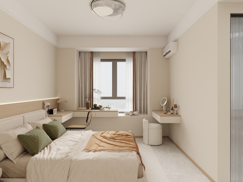 Modern Minimalist Girls Bedroom with Yellow Accents