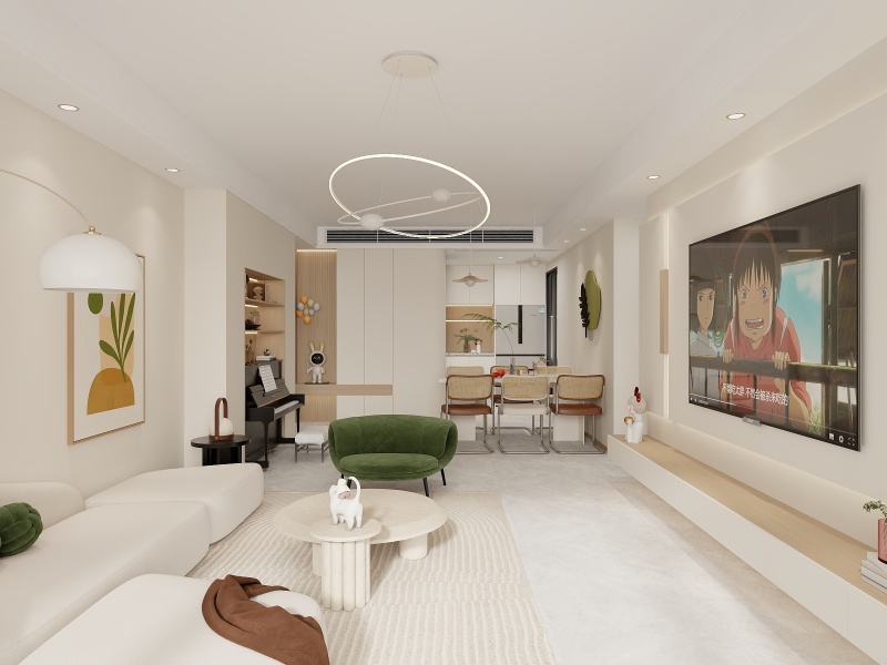 Modern Creamy Living Room with Artistic Touches