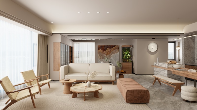 Modern Minimalist Living Room with Creamy Tone