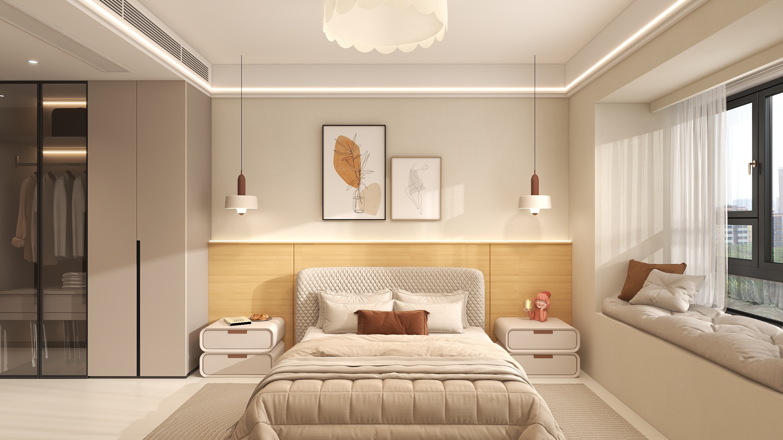 域恒装饰-主卧奶油风-装修设计方案