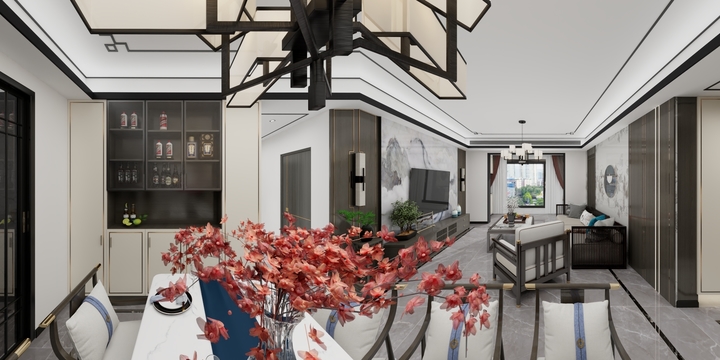 俞亮-领域142户型鲍总新中式豪宅效果图-装修设计方案