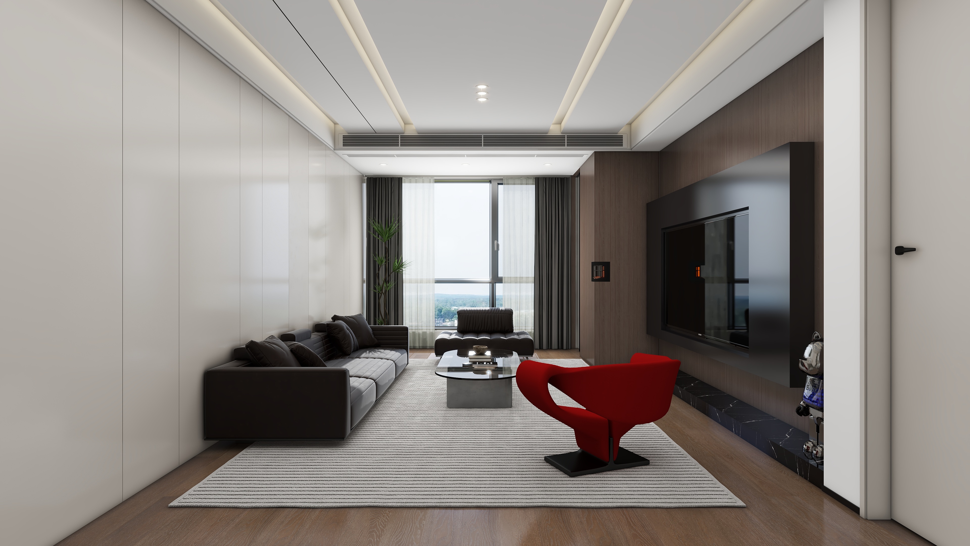 孙有权-『墨黑』120平丨现代简约黑白灰三居装修效果图