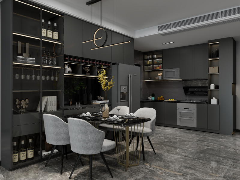 Elegant Industrial-Style Dining & Kitchen Area