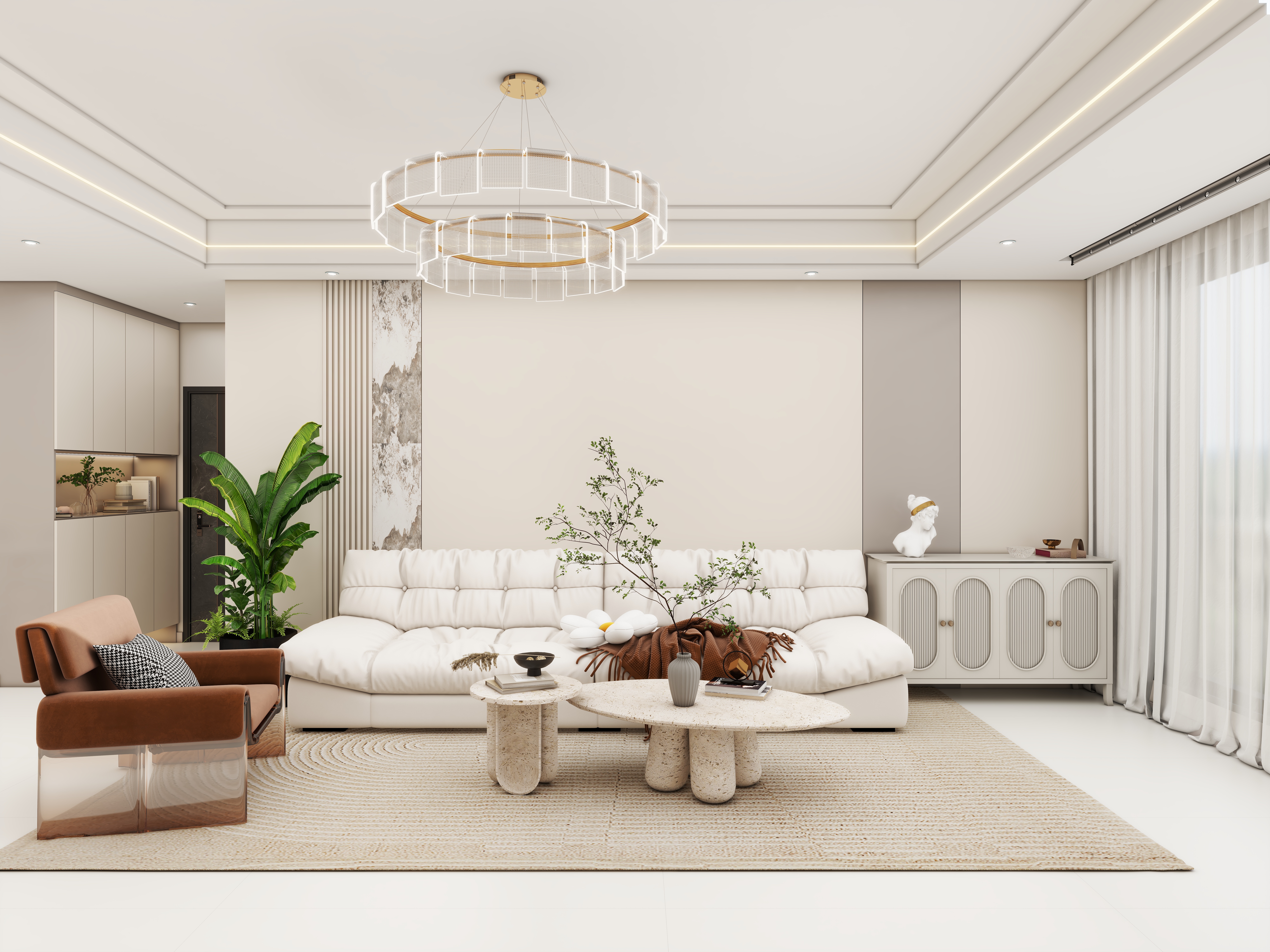 壹诺设计工作室-115㎡3室-奶油风装修效果图