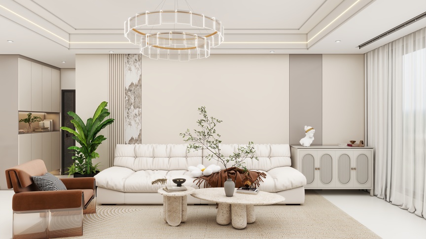 壹诺设计工作室-115㎡3室-奶油风装修效果图