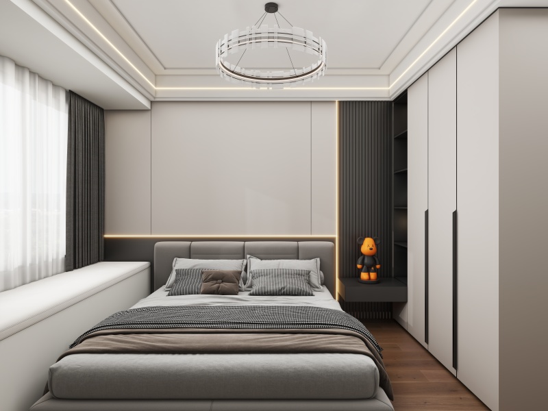 Contemporary Gray Bedroom with Hidden Lights