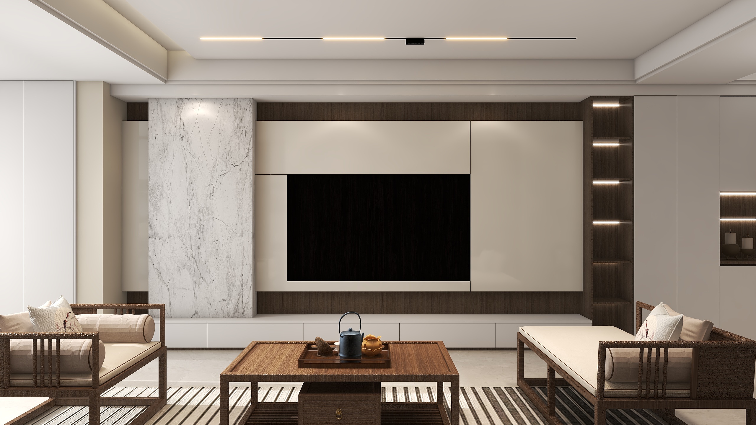 一格装饰工作室-城市嘉园4-1204-新中式-装修设计方案