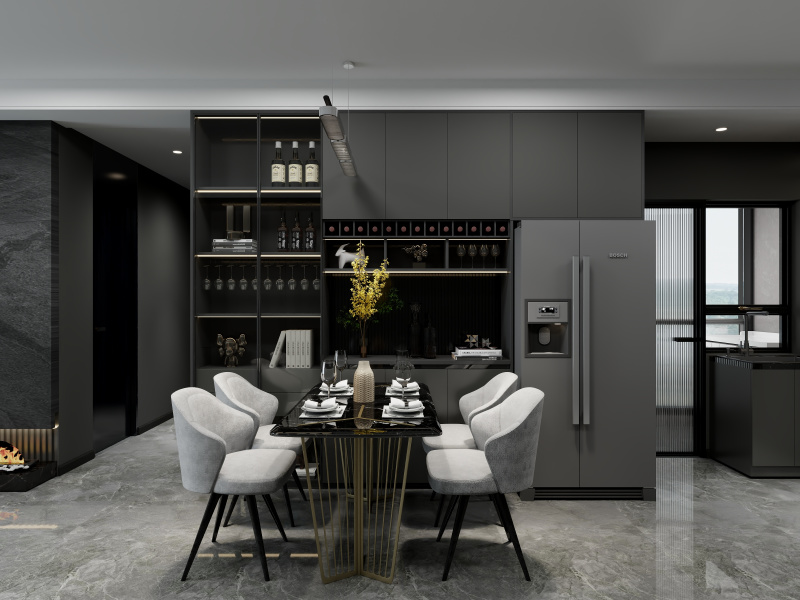 Modern Black & White Dining Kitchen