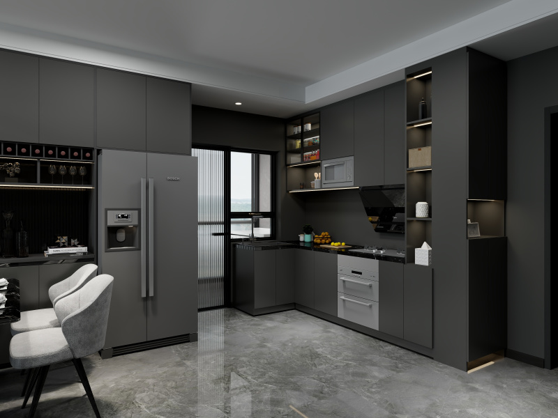 Modern Gray Kitchen with Sleek Design
