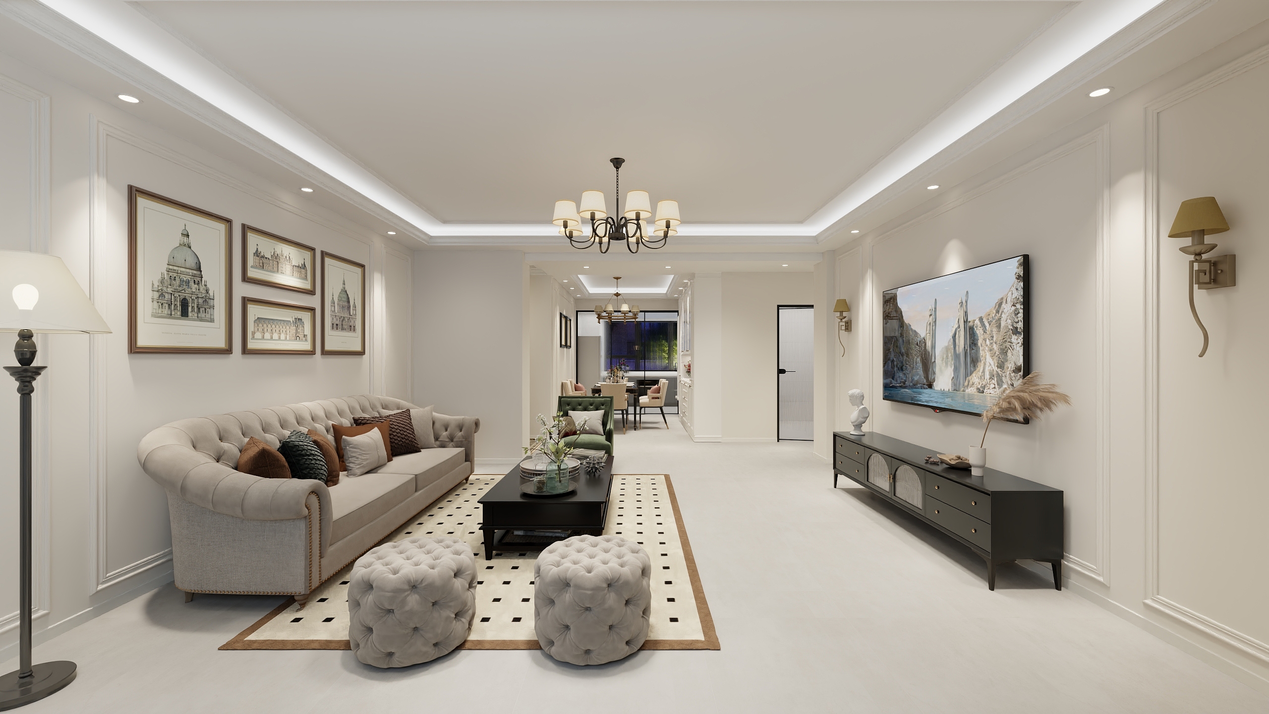 小鹿设计-新港城B区三室法式简约装修效果图