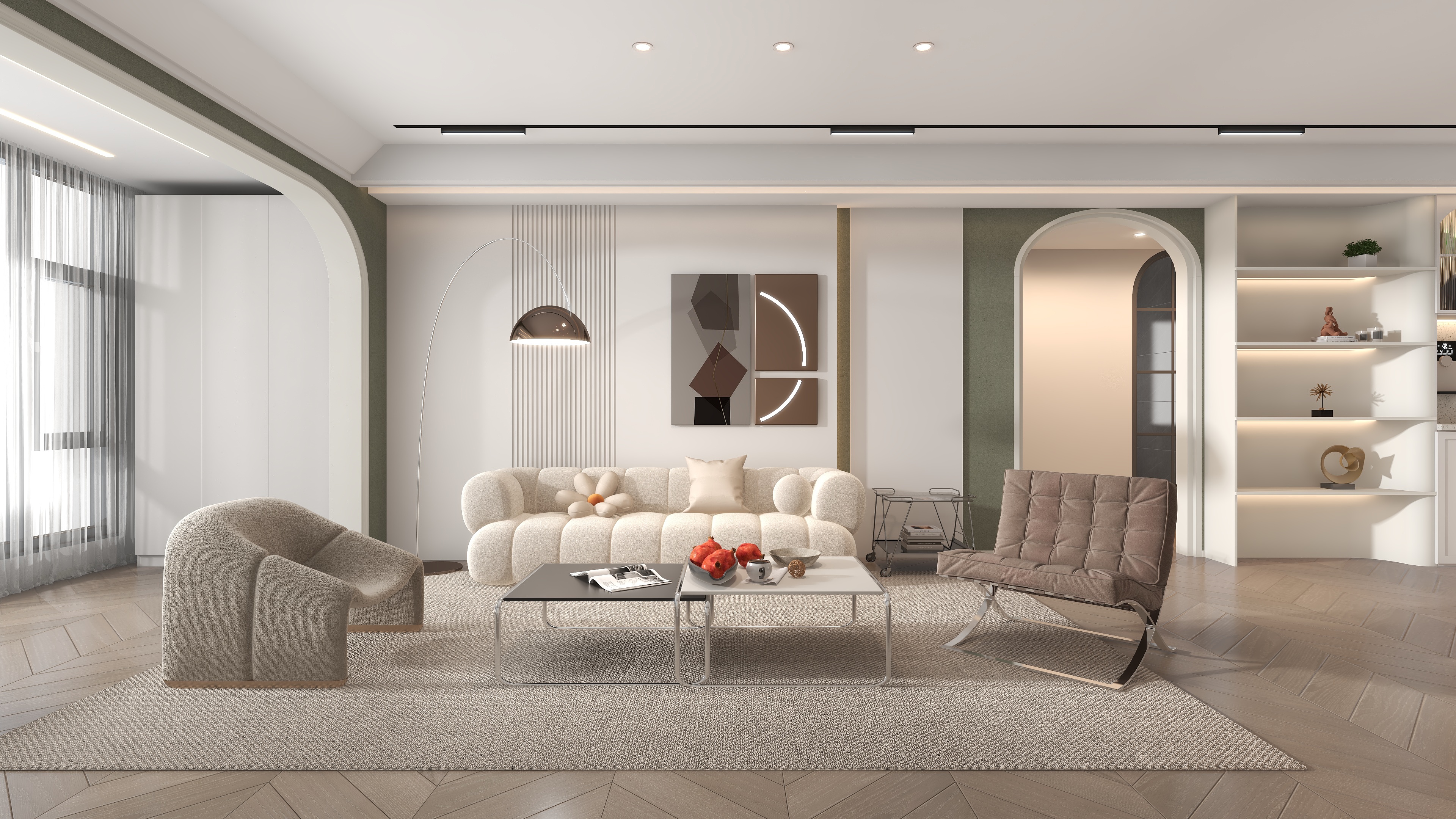 张岩-160㎡三居室清新奶油风装修效果图