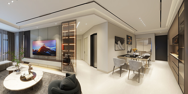 设计177-8113-0504-鹭湖宫三期三房-无主灯悬空电视柜-装修设计方案