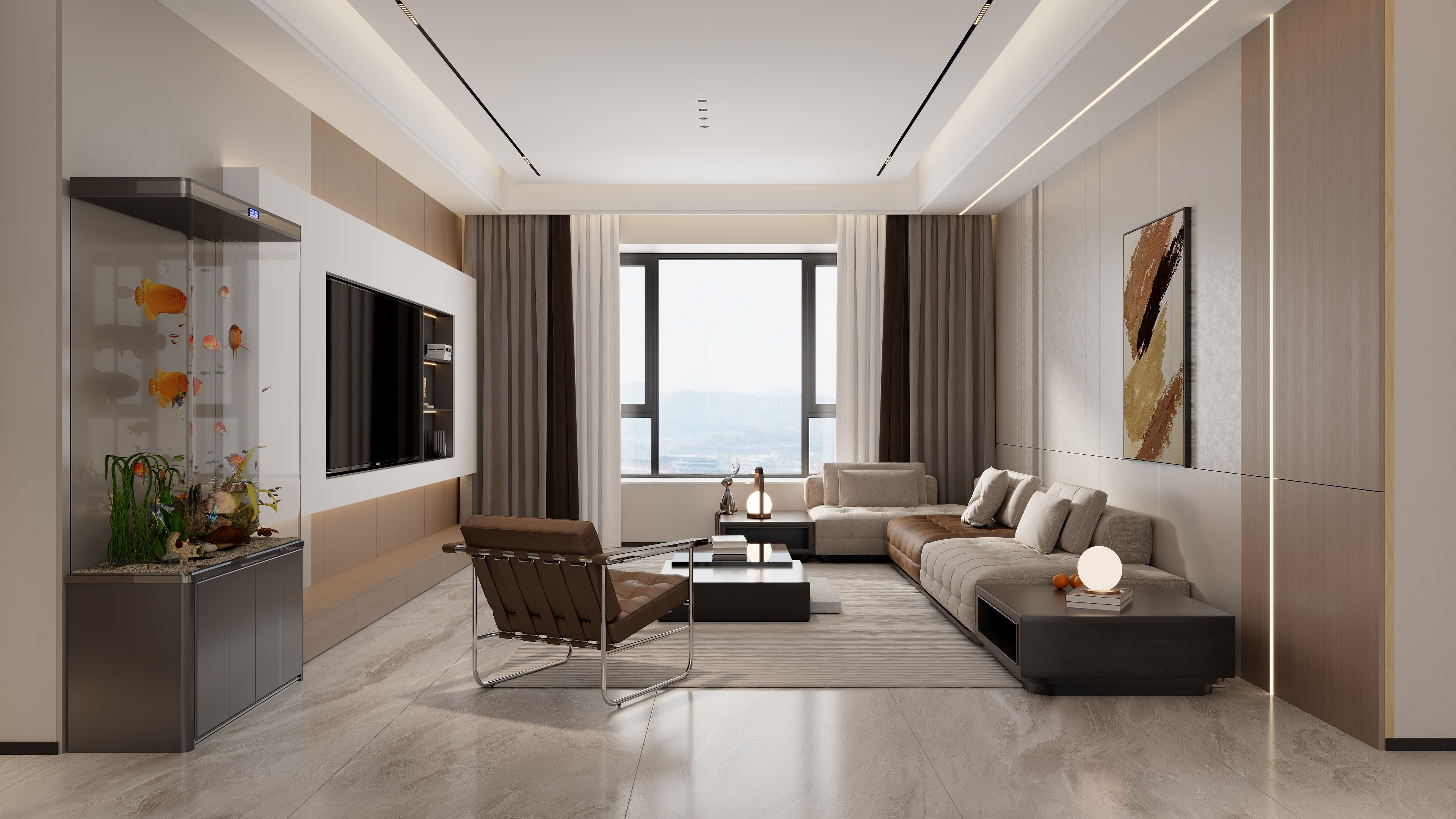 清晨空间设计-现代意式123三室两厅装修效果图