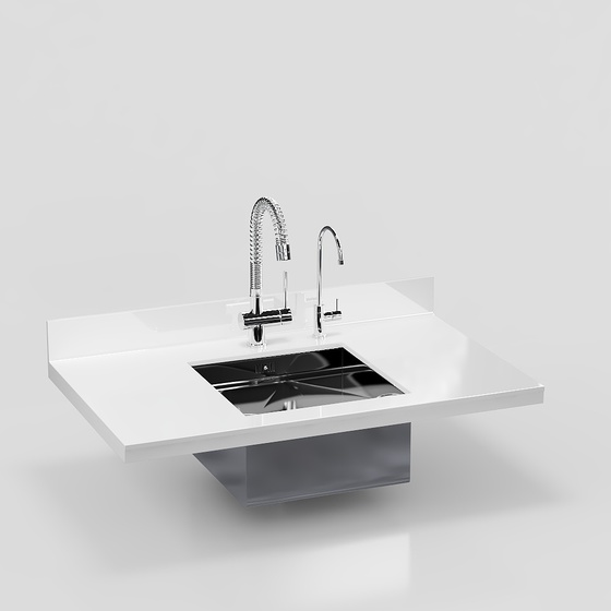 Modern White Stainless Steel Dish Basin 3D Model