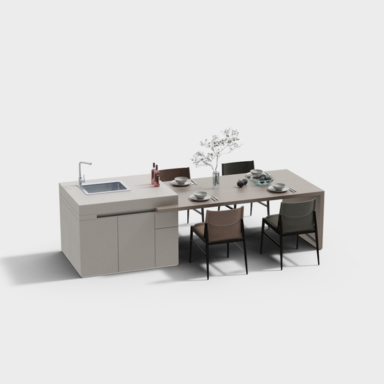 Modern Restaurant Island Cabinet 3D Model in Gray