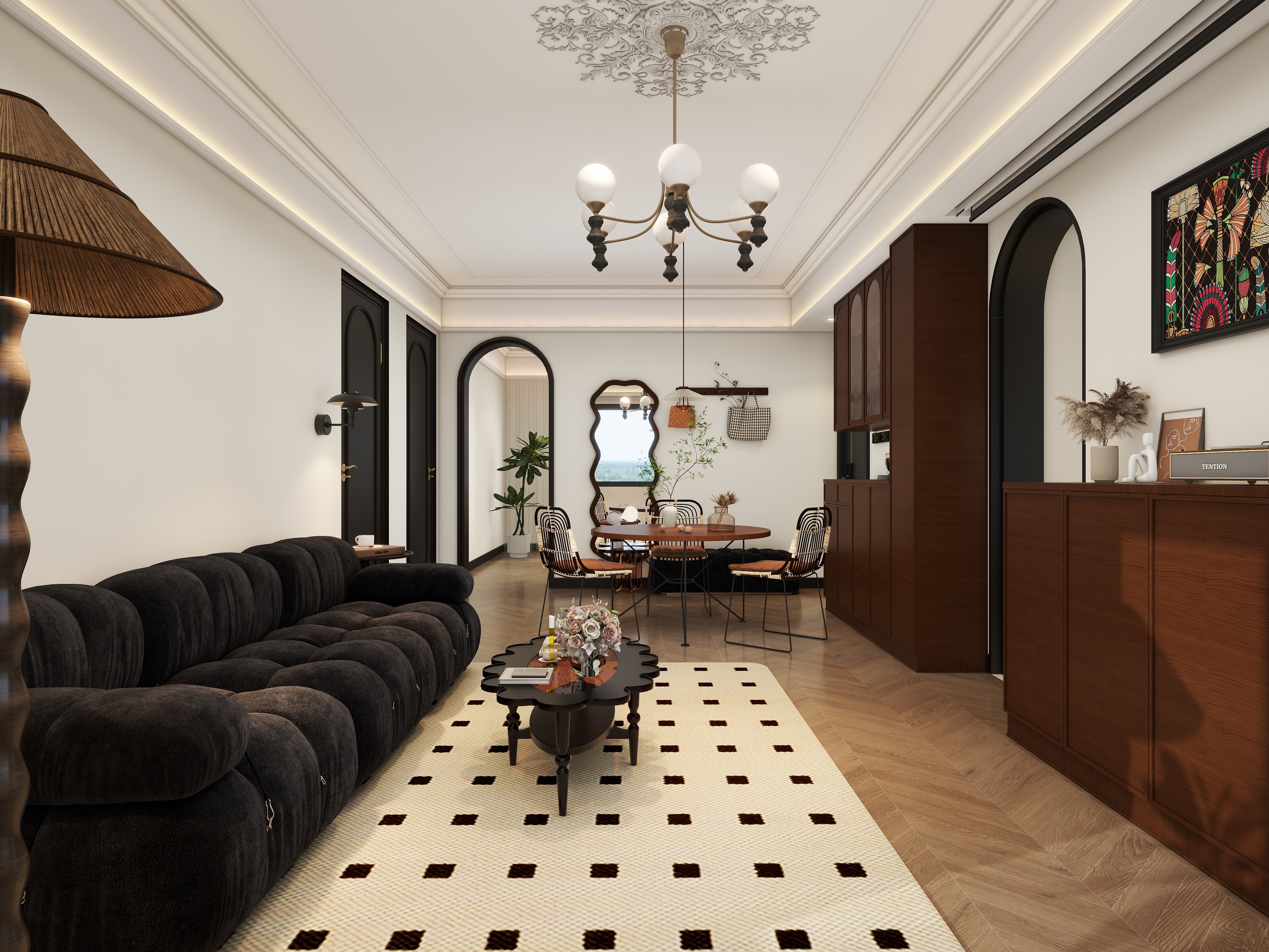 西安设计师汤汤-中古风-三居装修效果图