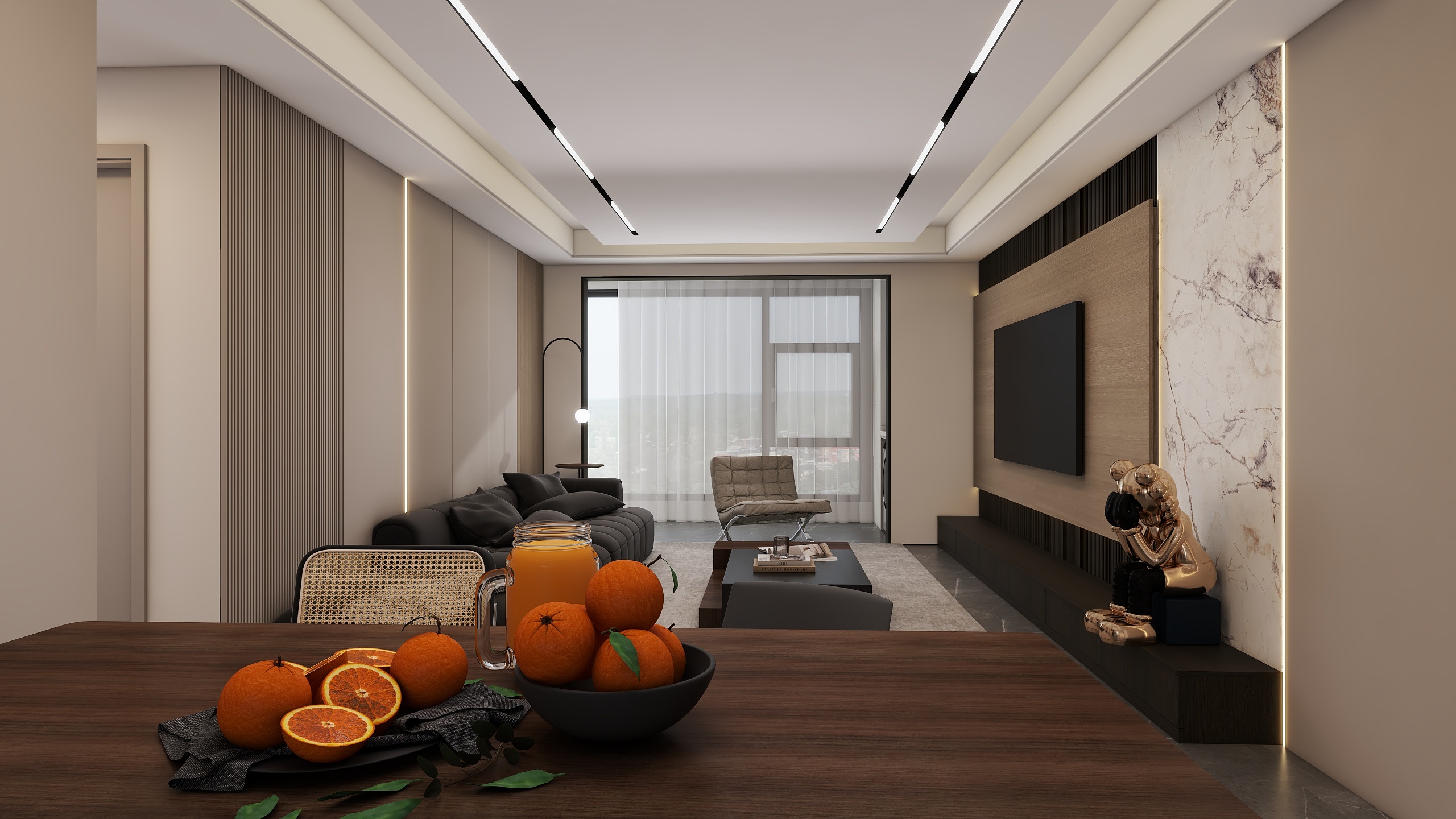 原创001-意式122²全屋全景装修效果图