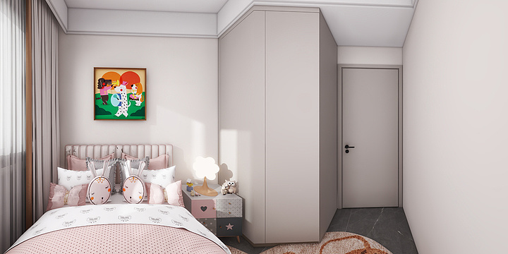 Minimalist Pink Kids' Room with Rabbit Theme