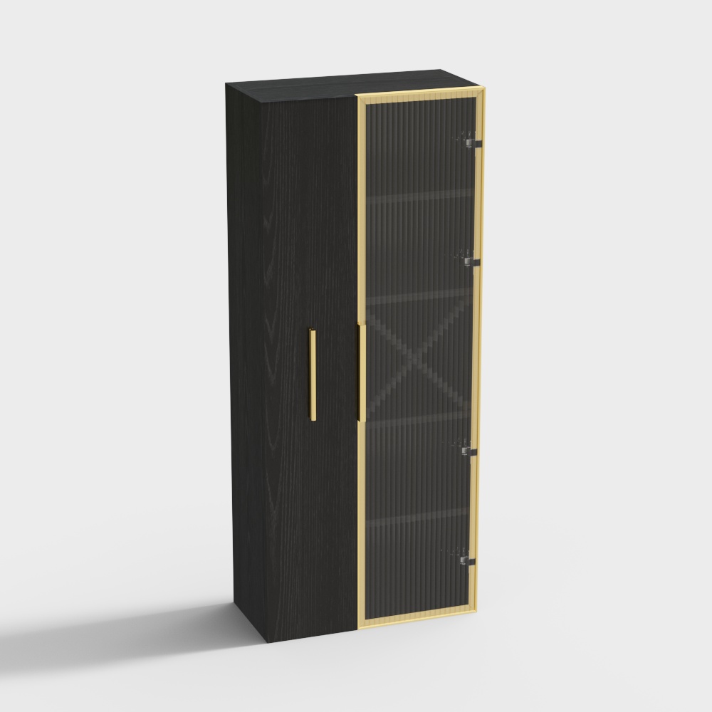 Modern Freestanding Bathroom Storage Cabinet with Wheel Pull-out Cabinet in Black & Gold