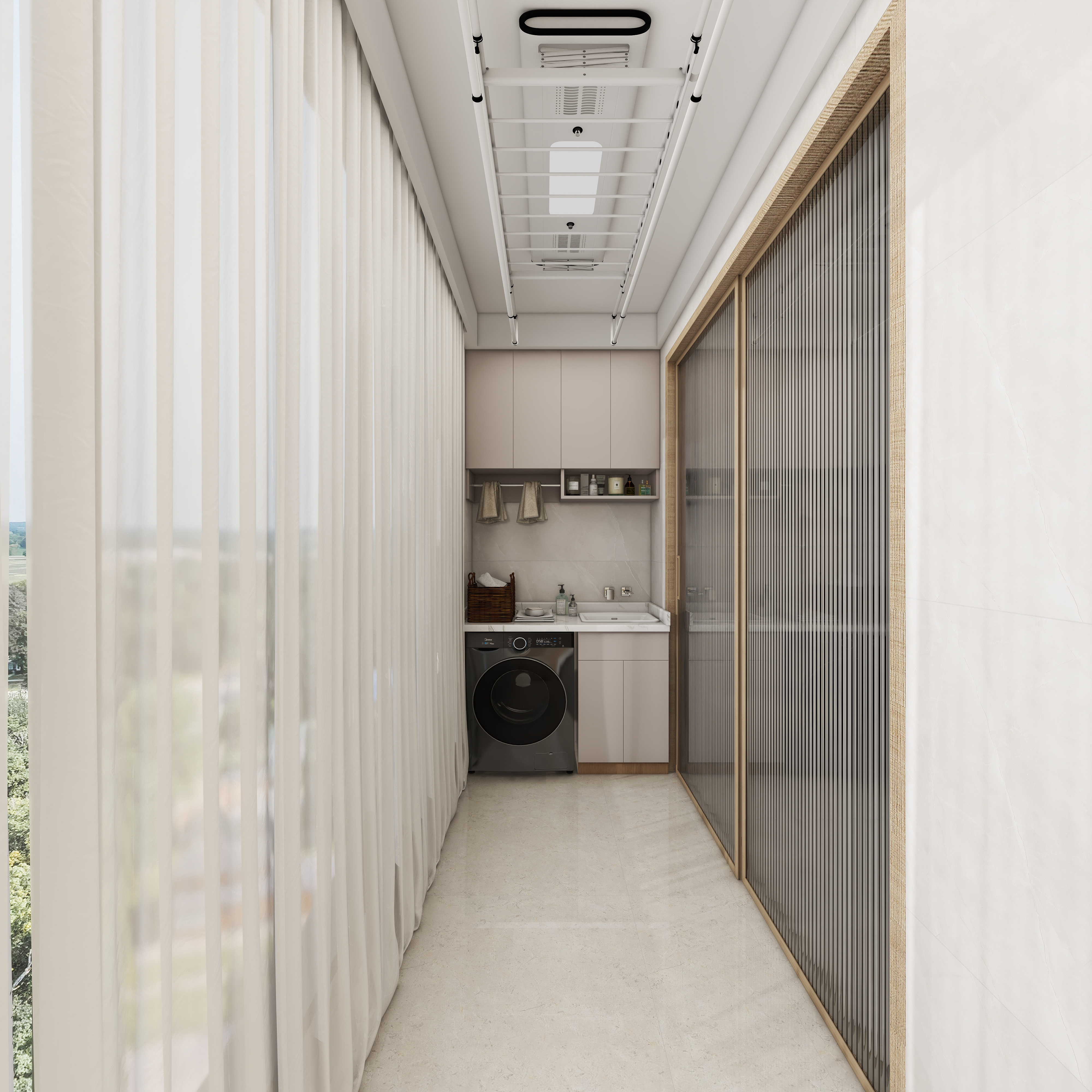 壹诺设计工作室-98㎡3室-原木风 一层阳台装修效果图第3张