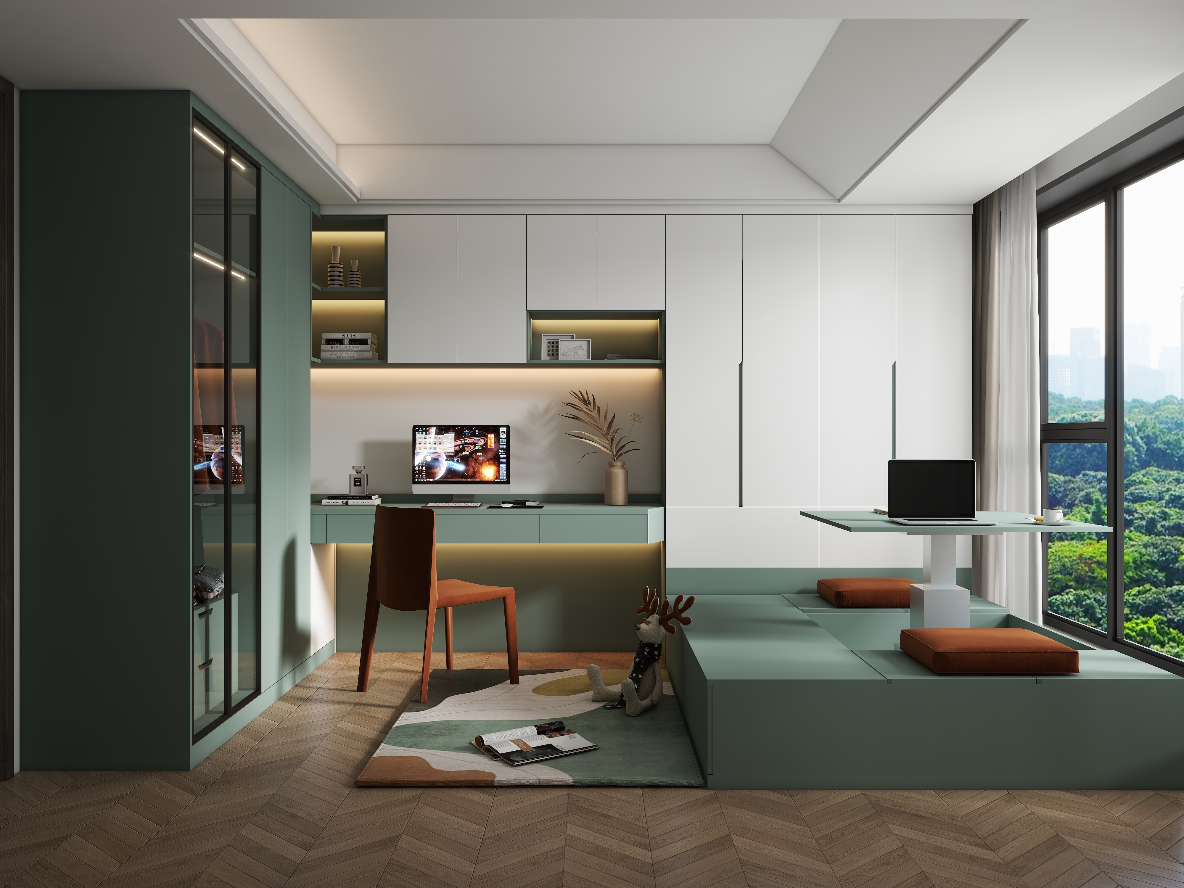 全案设计师胡一-绿色榻榻米-装修设计方案