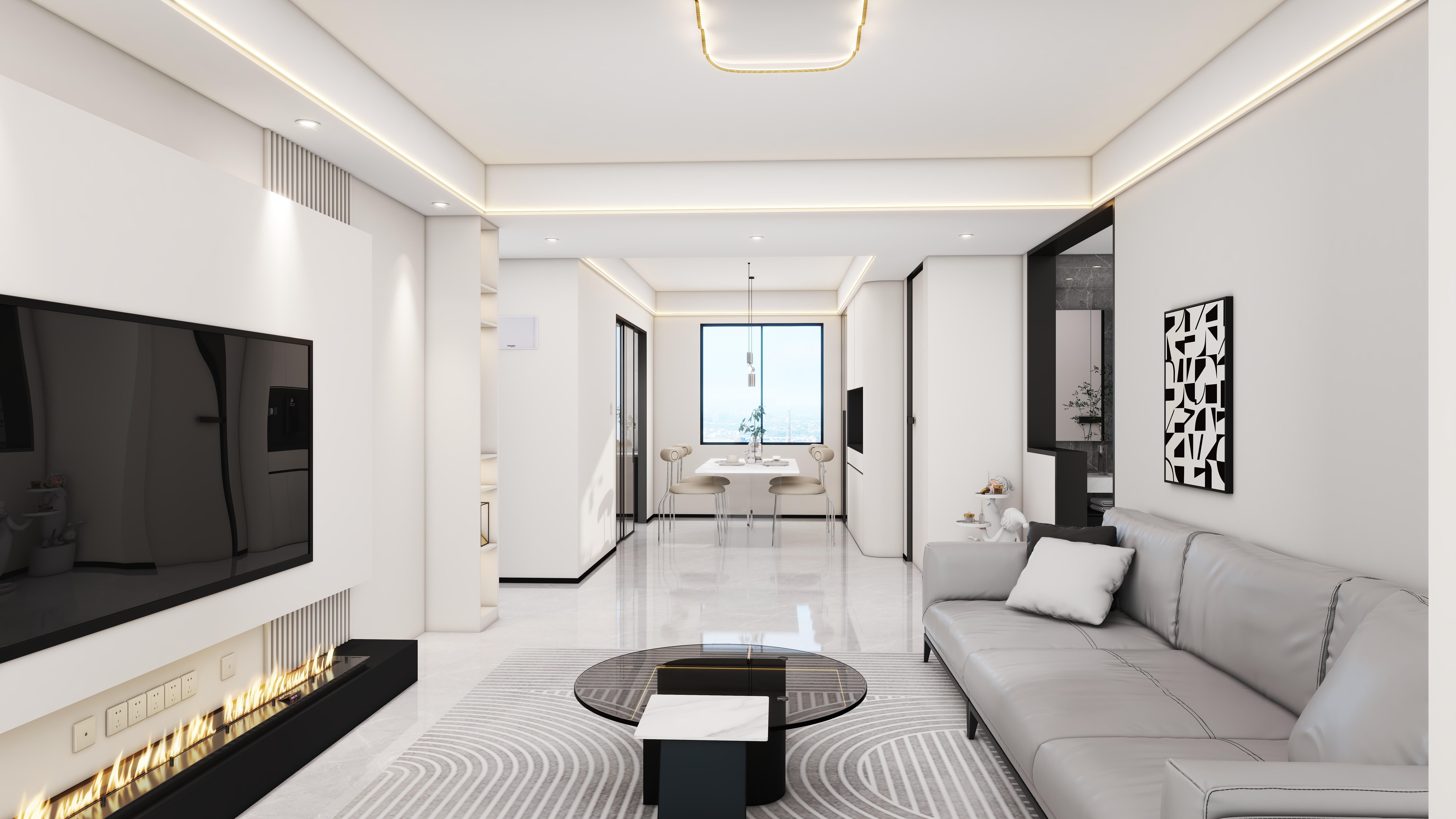 创意绘制-现代黑白灰三居105M²-装修设计方案