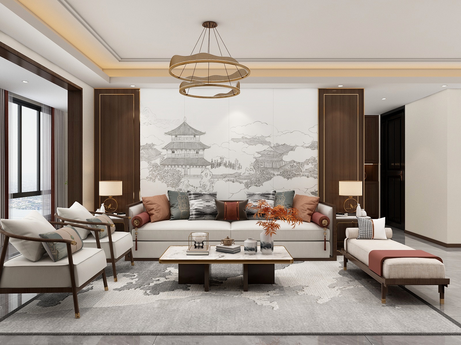 吴爽-聚景家园(团结巷)新中式120㎡2室装修效果图