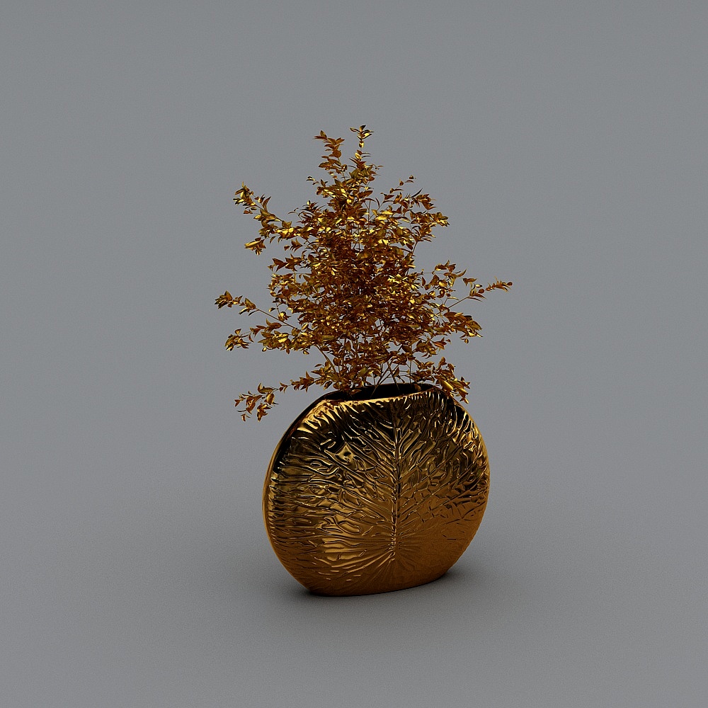 Ensemble de plantes artificielles de luxe en bronze doré dans un vase en céramique créatif