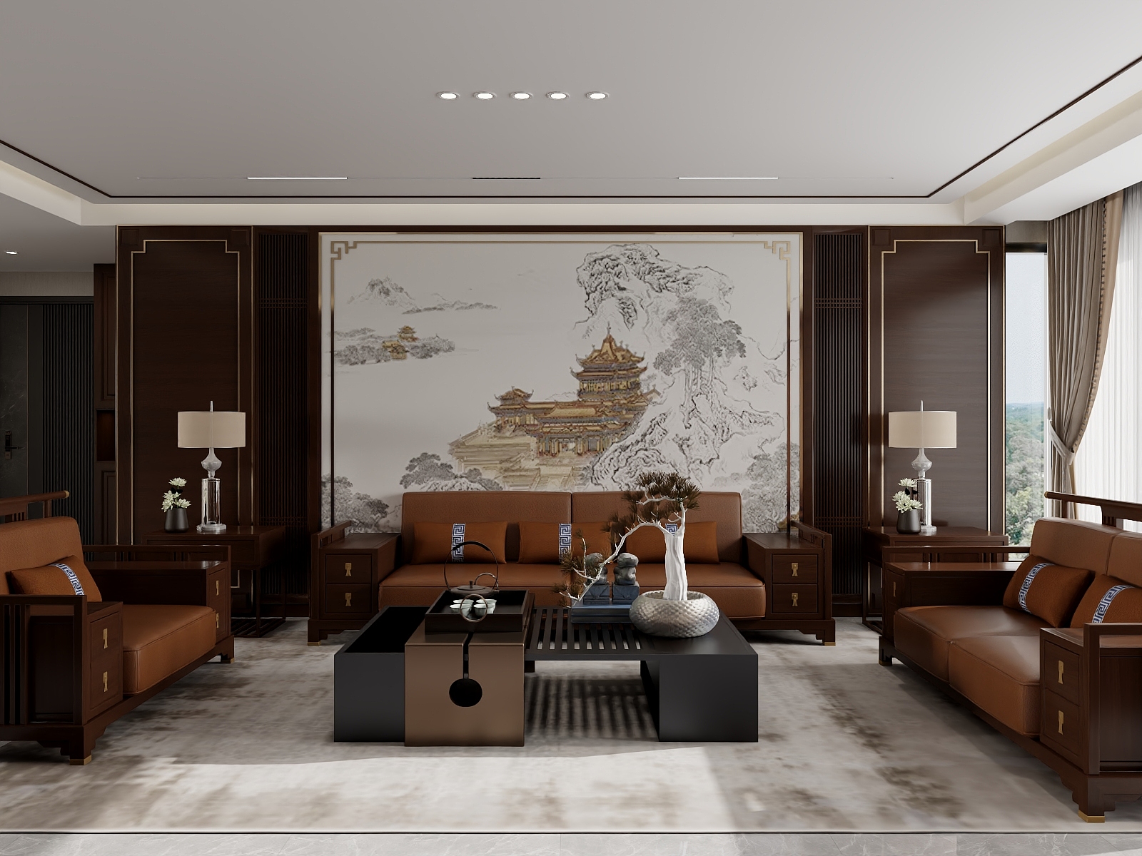 吴爽-安居墅新中式129㎡2室装修效果图