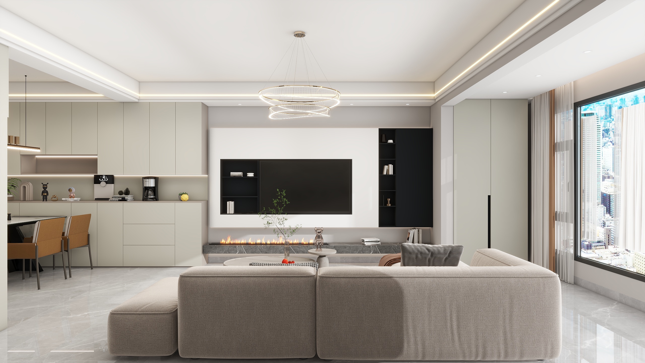 李青越-110平现代简约三居室装修效果图