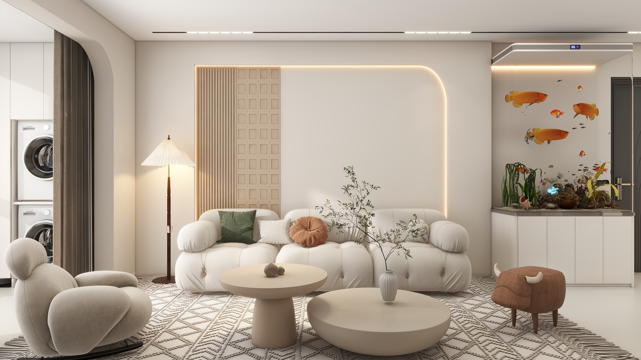 李青越-89方奶油风三居室装修效果图