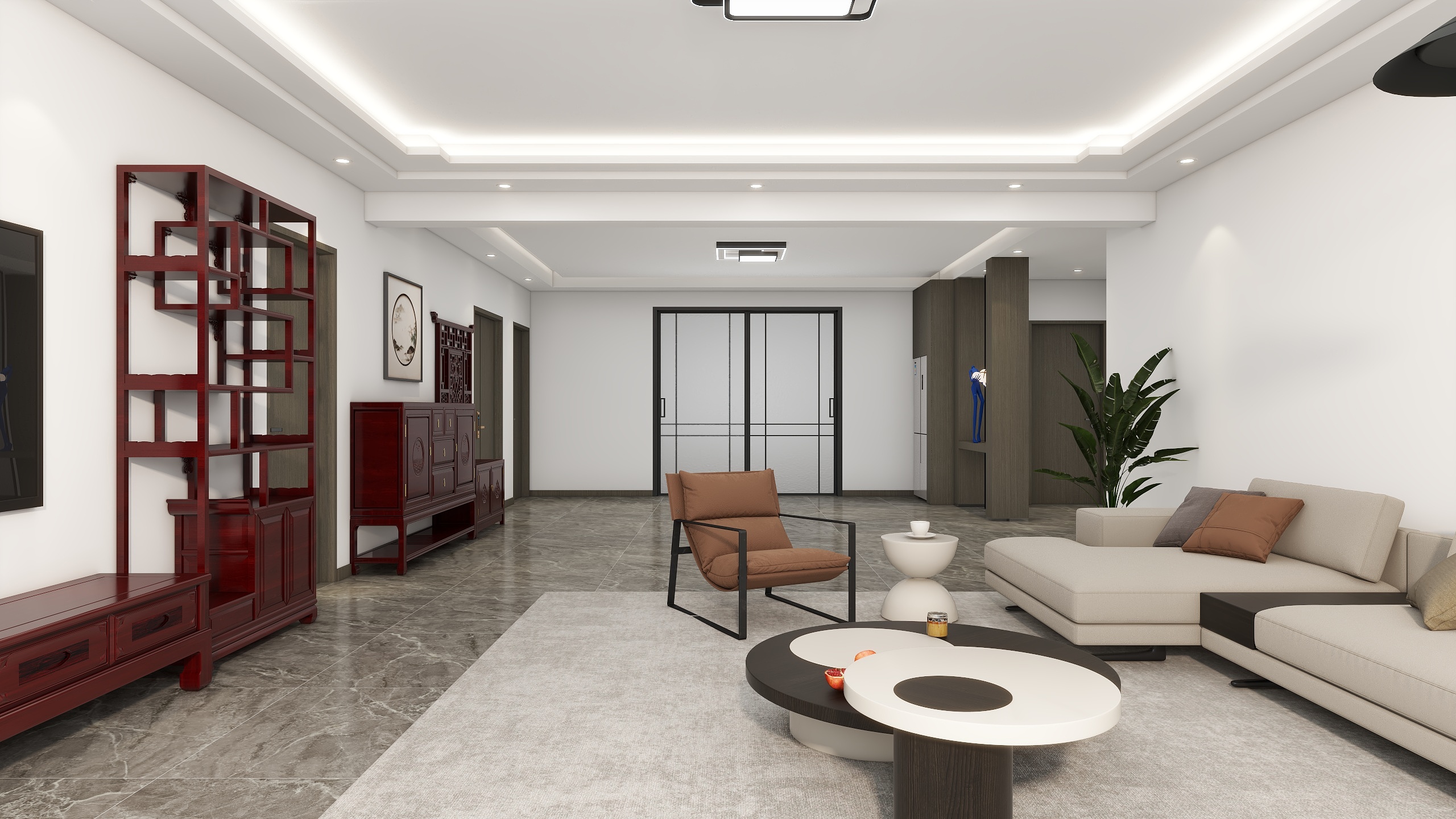 李青越-97方中式客餐厅装修效果图