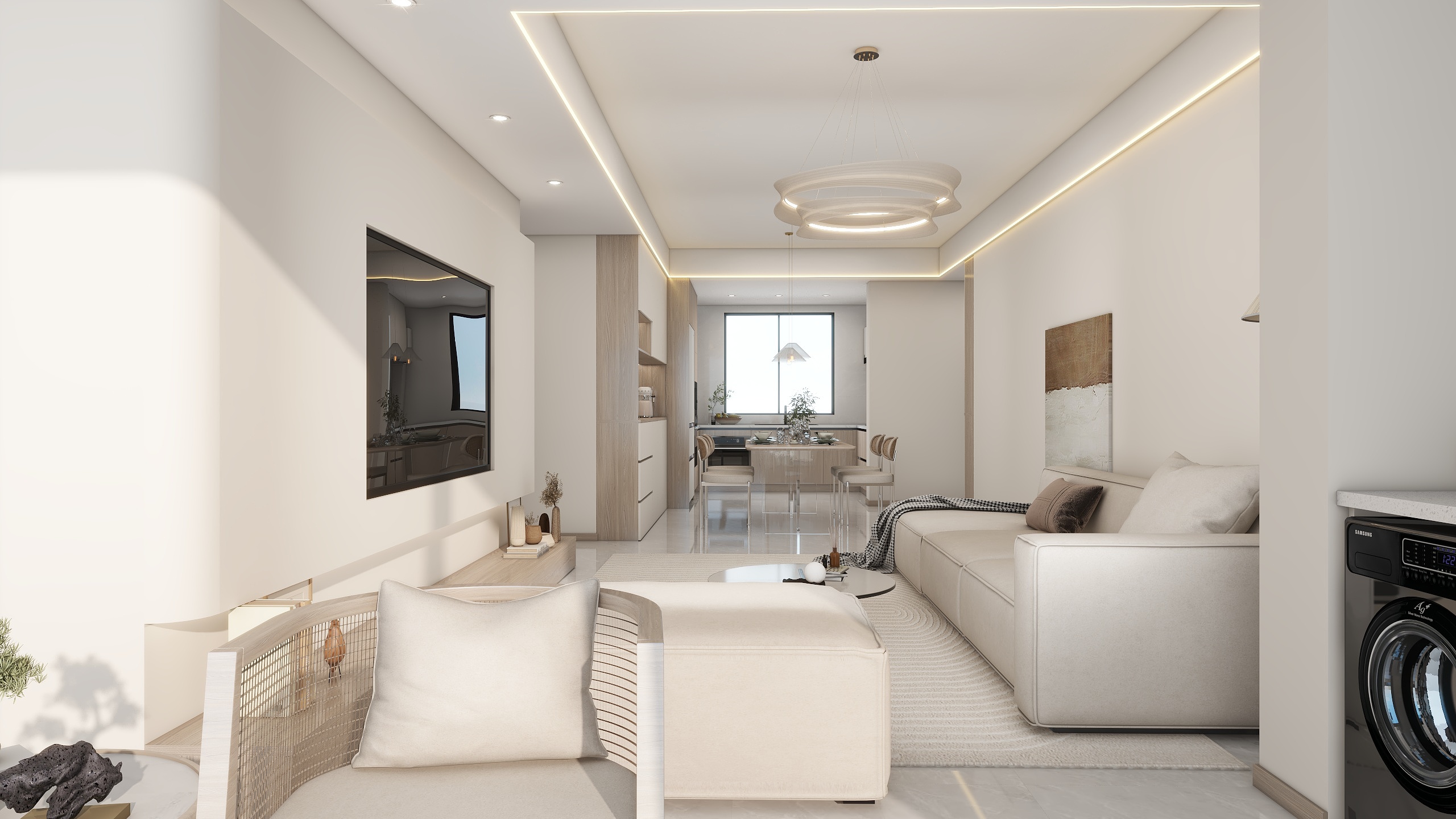 启航设计工作室-三居115㎡原木风全屋全景装修效果图