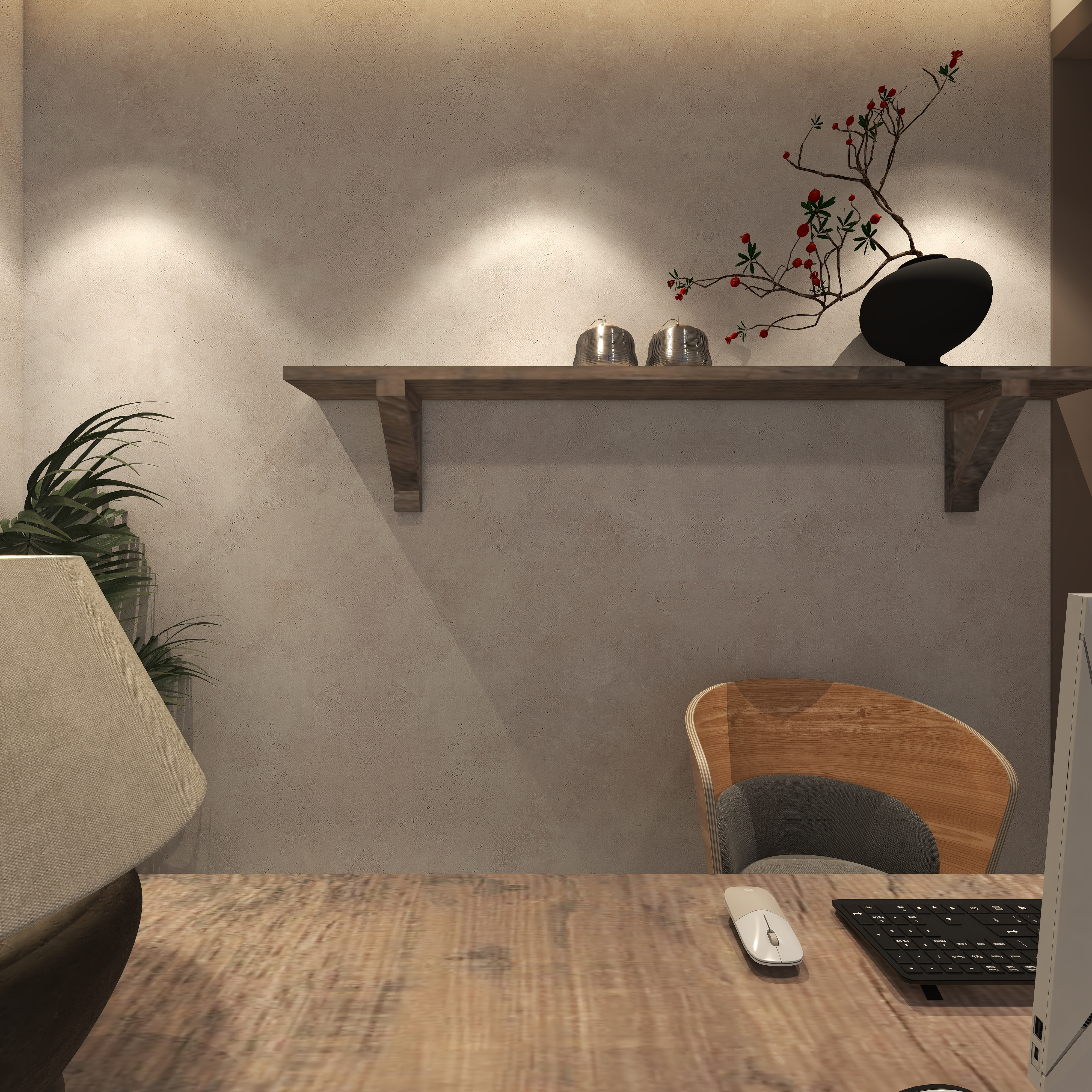 楚瑜设计-诧寂风混搭办公室一层前台装修效果图第3张