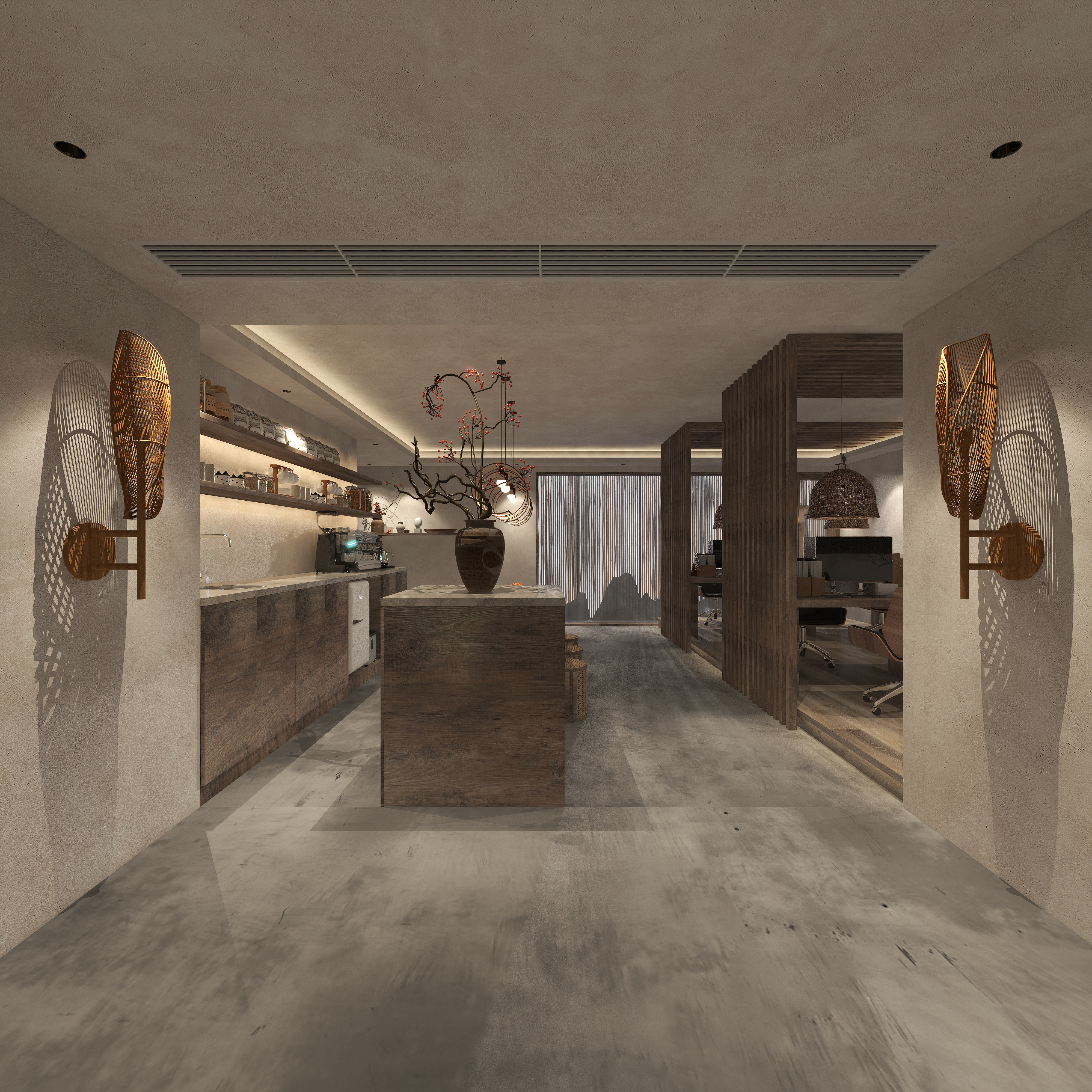 楚瑜设计-诧寂风混搭办公室二层过道装修效果图第3张