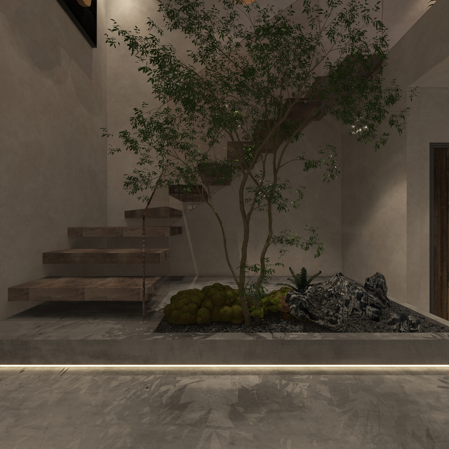 楚瑜设计-诧寂风混搭办公室一层楼梯间装修效果图第5张