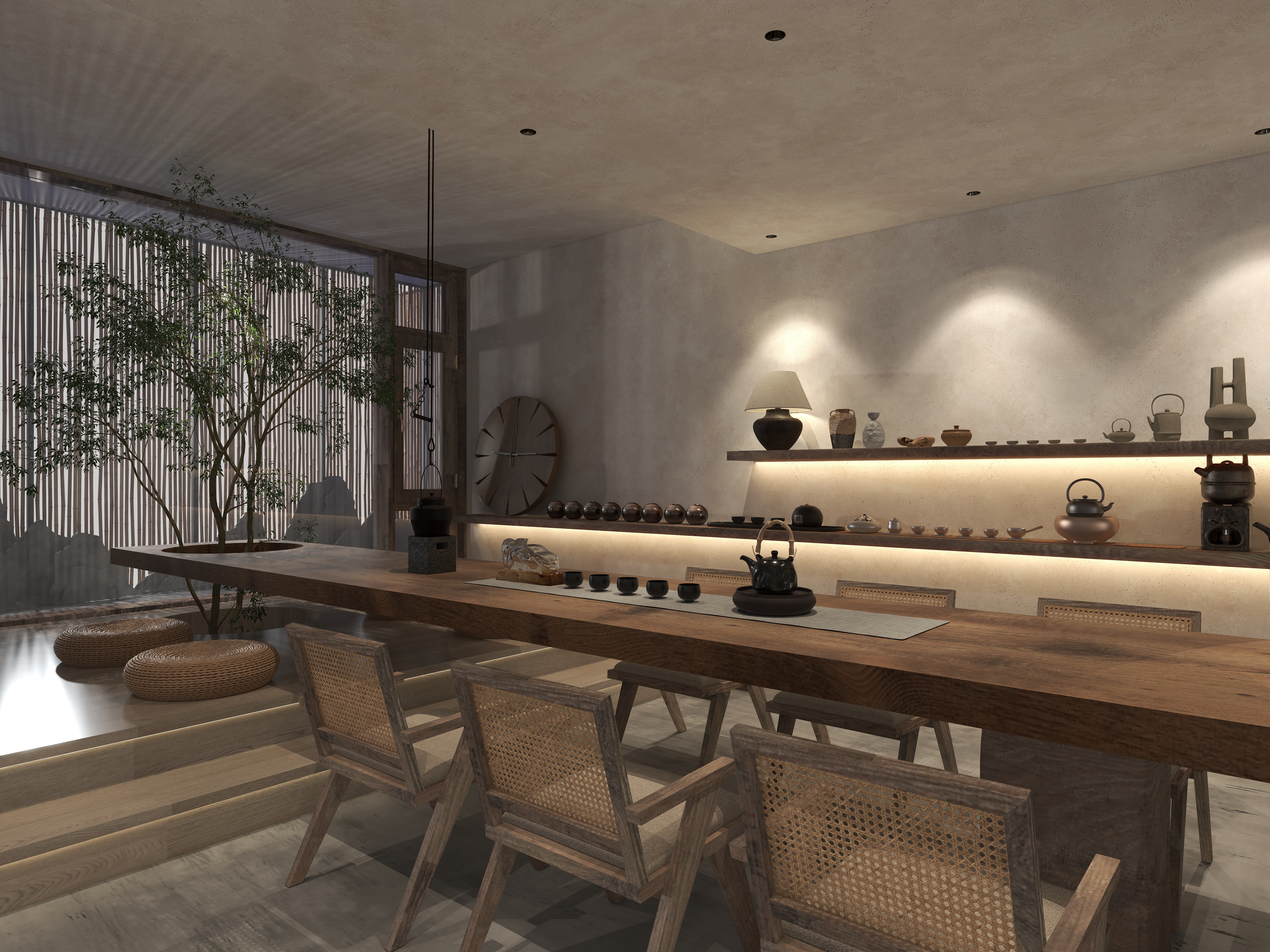 楚瑜设计-诧寂风混搭办公室一层茶室装修效果图第2张