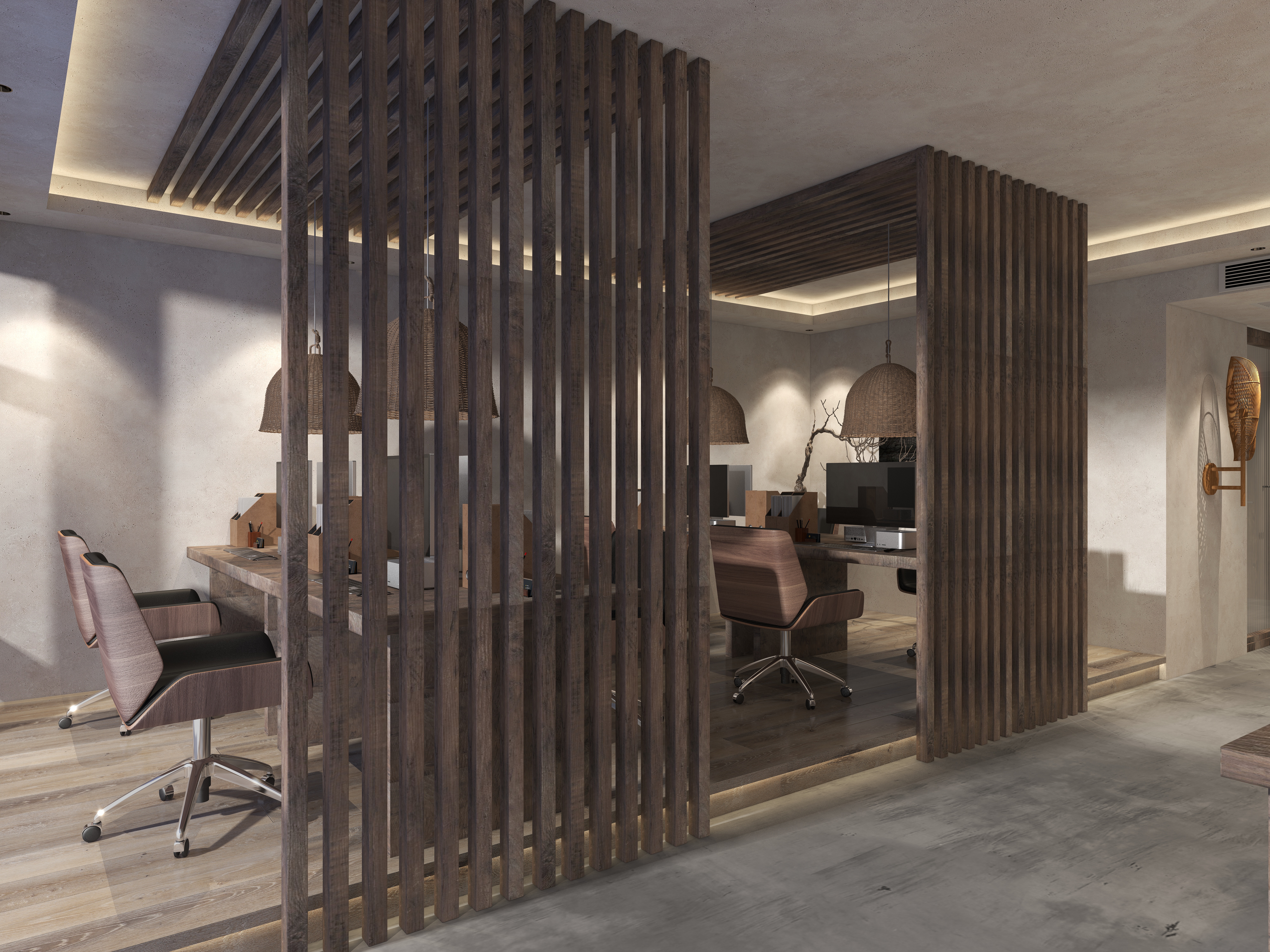 楚瑜设计-诧寂风混搭办公室二层办公区装修效果图第5张